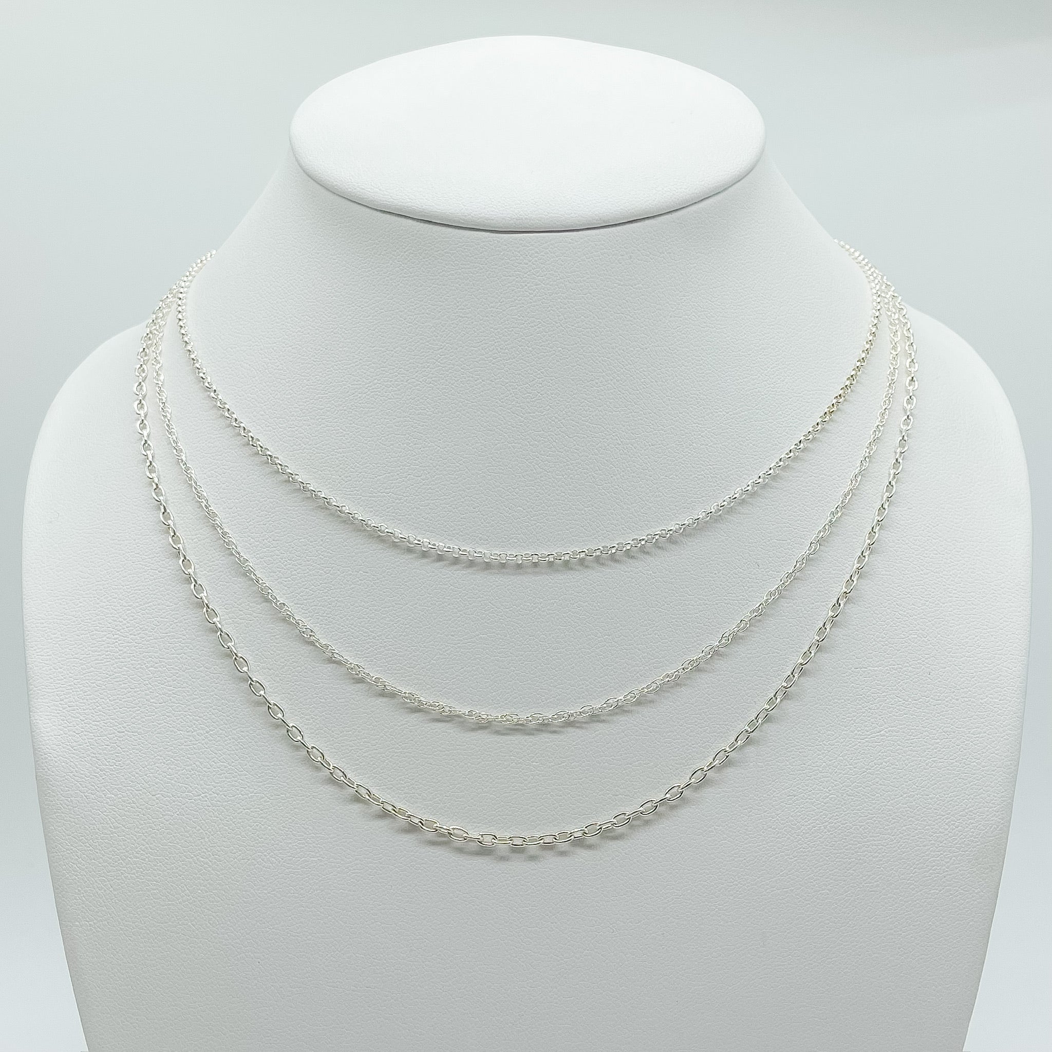 layered necklace, 3-in-1 necklace, sterlng silver, paperclip chain, rope chain, rolo chain, essbe, michigan made, small business, gift idea for her