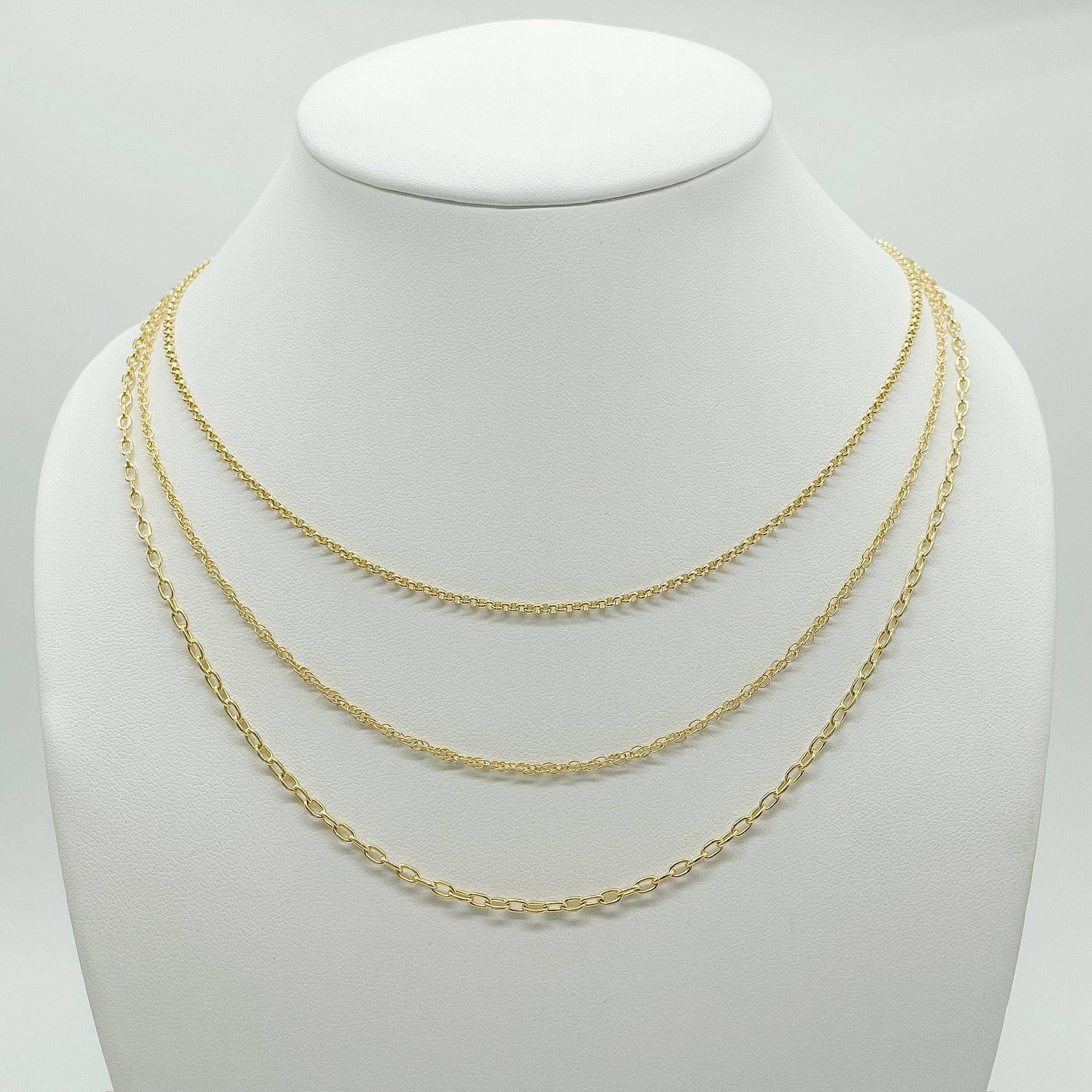 layered necklace, 3-in-1 necklace, 14k gold filled, sterlng silver, paperclip chain, rope chain, rolo chain, essbe, michigan made, small business, gift idea for her