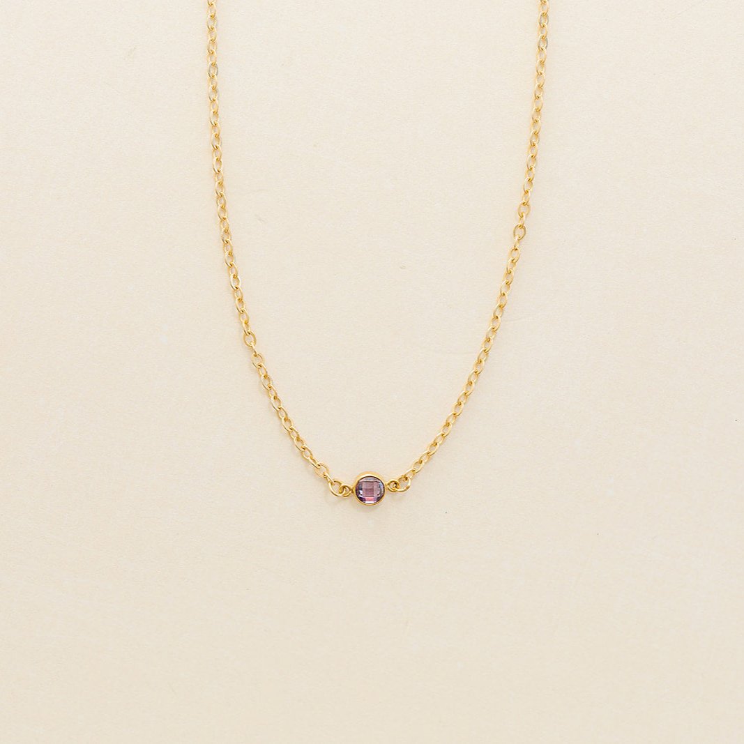 amethyst birthstone necklace, February birthstone, necklace, cable chain necklace, 14k gold-filled, essbe, michigan made, small business