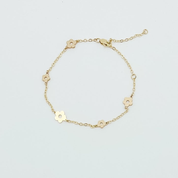 daisy charm bracelet, 14k-gold-filled, michigan made, essbe, rochester, summer jewelry, flower connectors, clasp bracelet, metal bracelet, stackable bracelet, handmade, small business
