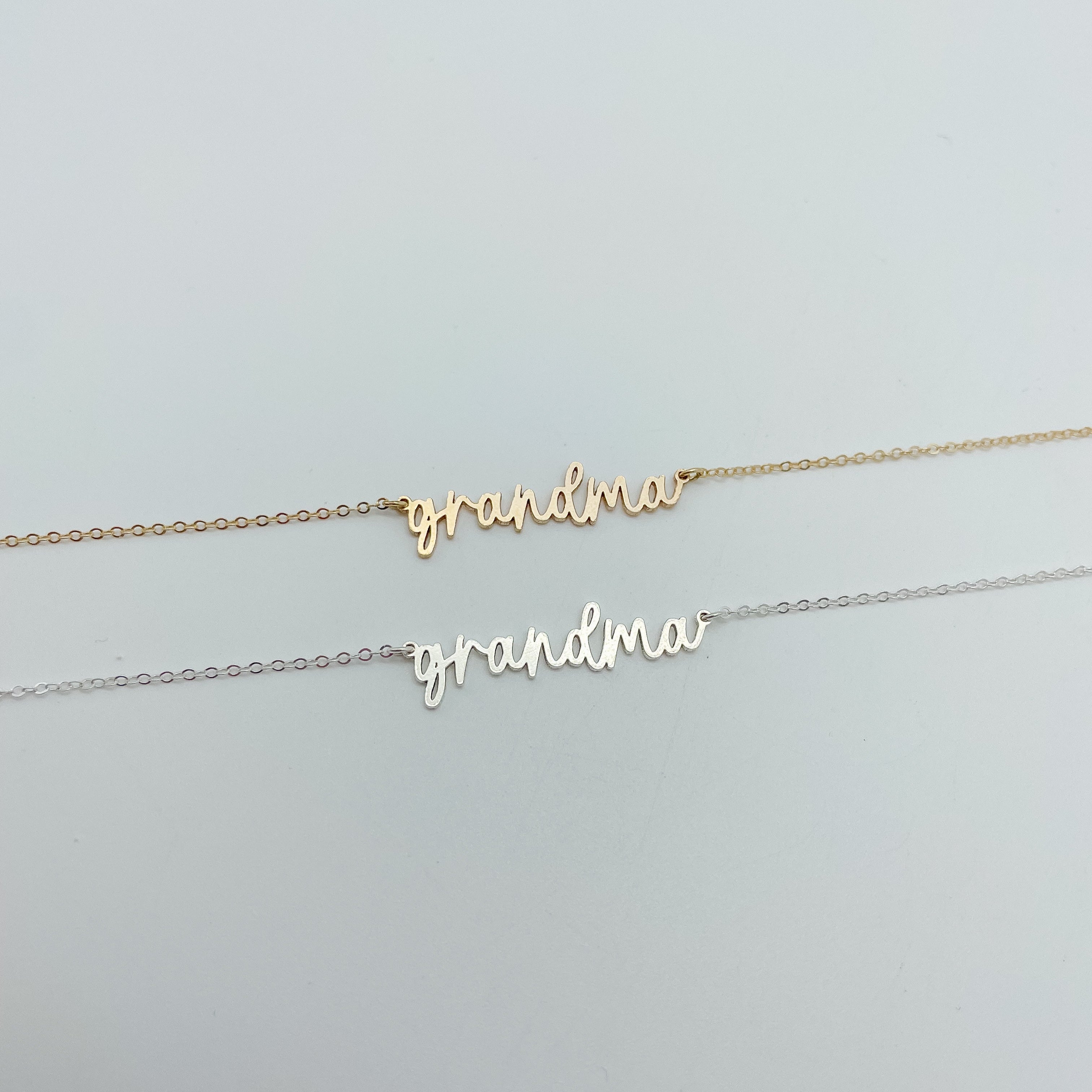 grandma necklace, gifts for mom, simple necklace, dainty necklace, waterproof necklace, gold-filled necklace, small business, essbe, michigan made, stackable necklace, sterling silver necklace