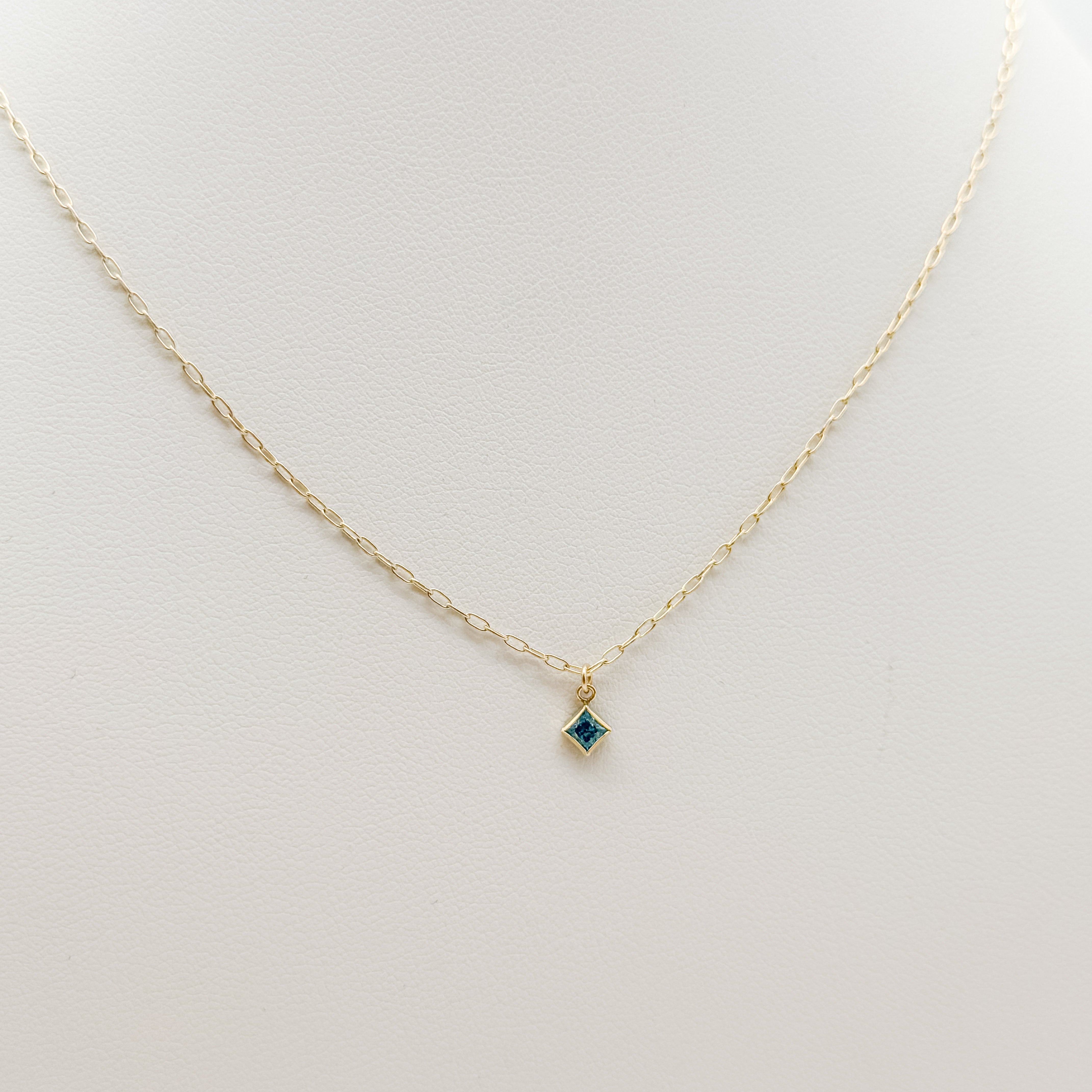 aquamarine birthstone necklace, birthstone, necklace, mini paperclip chain necklace, gold filled, essbe, michigan made