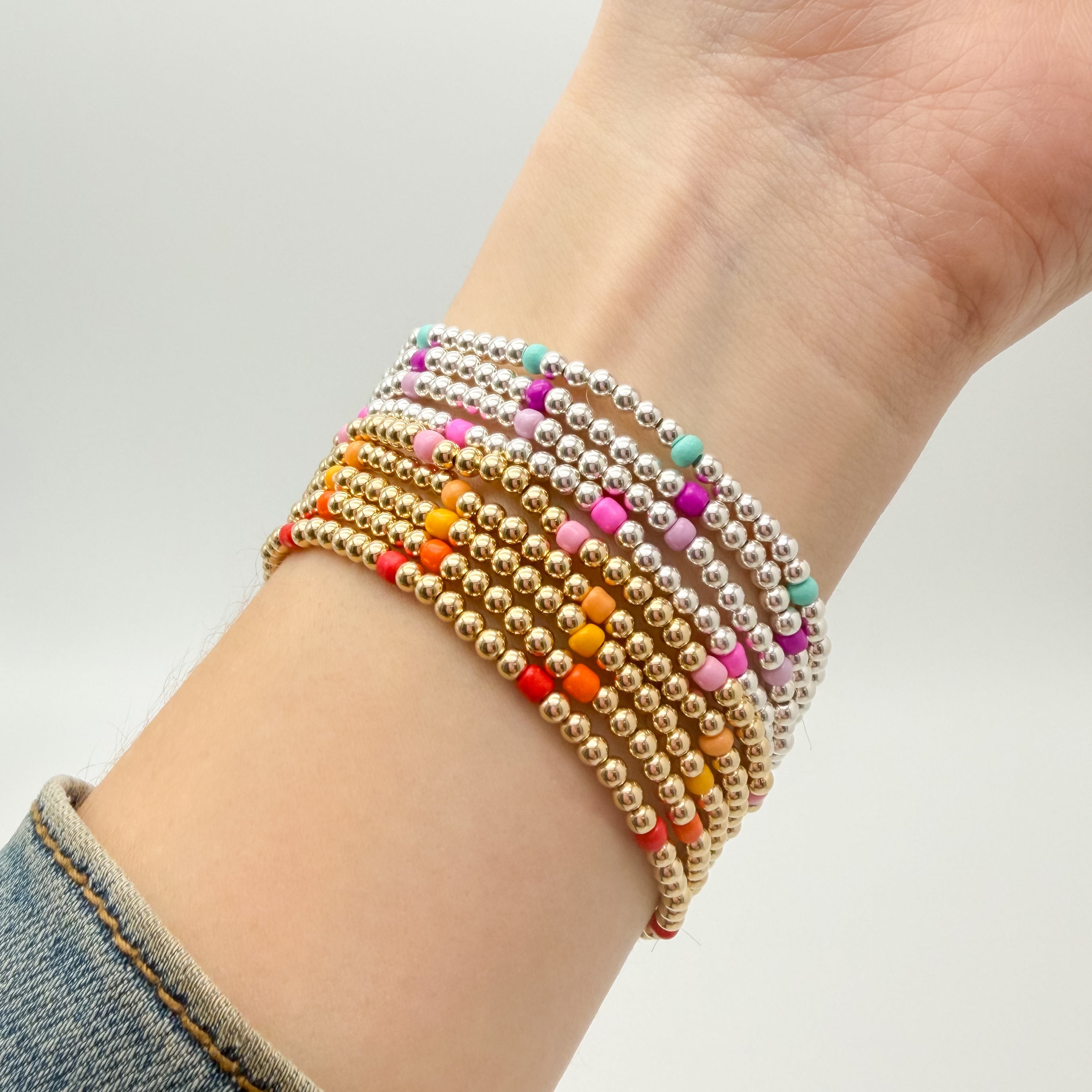 Small business, handmade, elastic bracelet, stretchy bracelet, colorful bracelets, sterling silver bracelets, enewton, beaded bracelets, confetti bracelets, michigan made, trendy