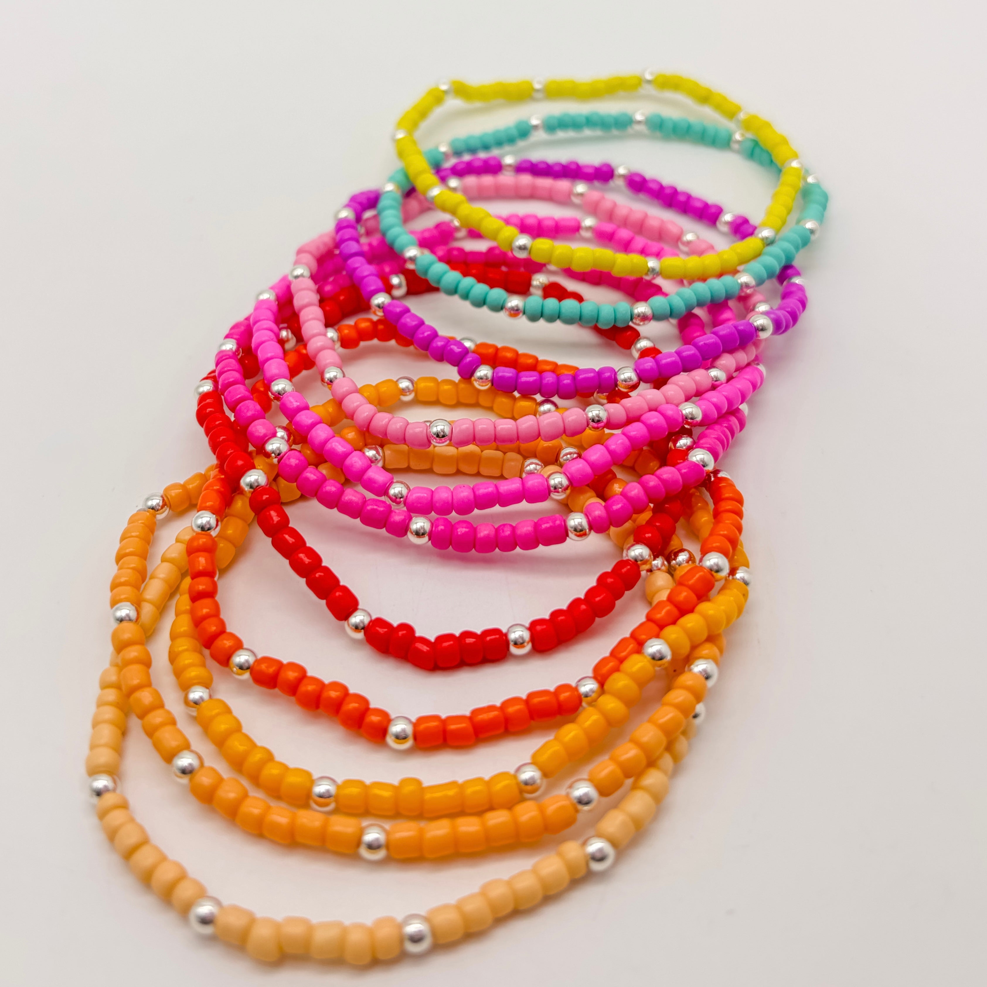 Small business, handmade, elastic bracelet, stretchy bracelet, colorful bracelets, sterling silver bracelets, enewton, beaded bracelets