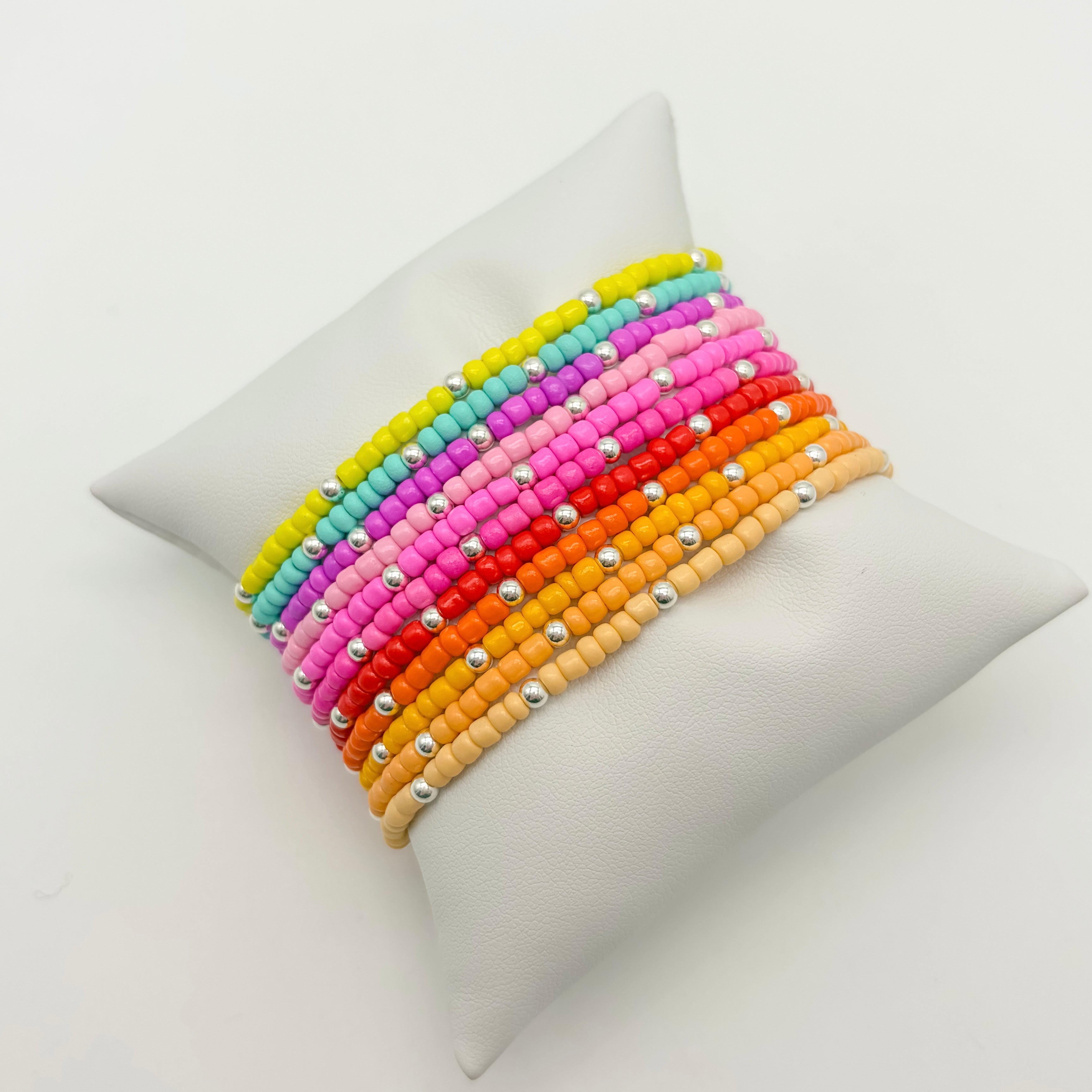 Small business, handmade, elastic bracelet, stretchy bracelet, colorful bracelets, sterling silver bracelets, enewton, beaded bracelets