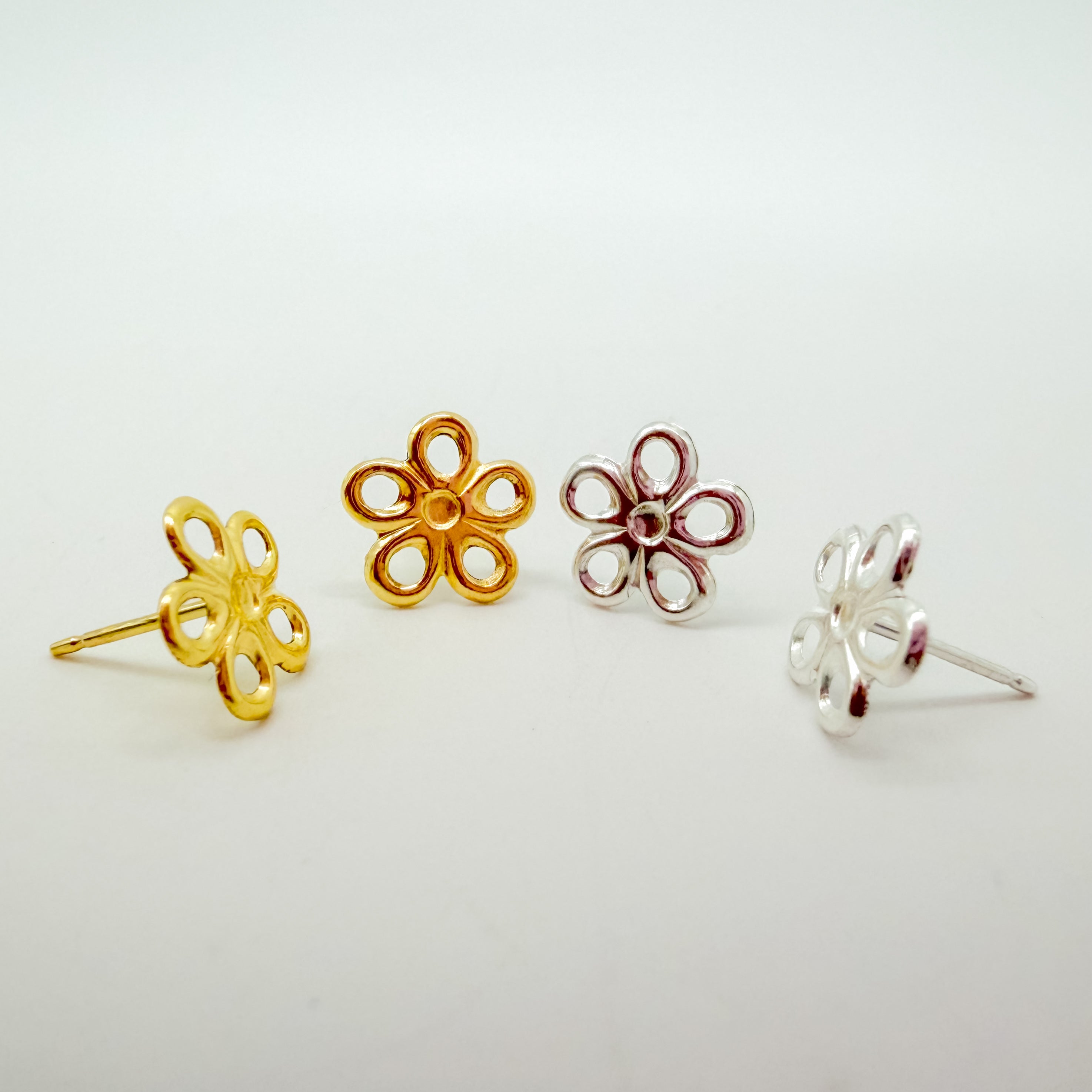 daisy studs, flower studs, small business, simple studs, flower earrings, kid earrings, gold filled earrings, gold filled studs, sterling silver studs, sterling silver earrings, open petal earrings