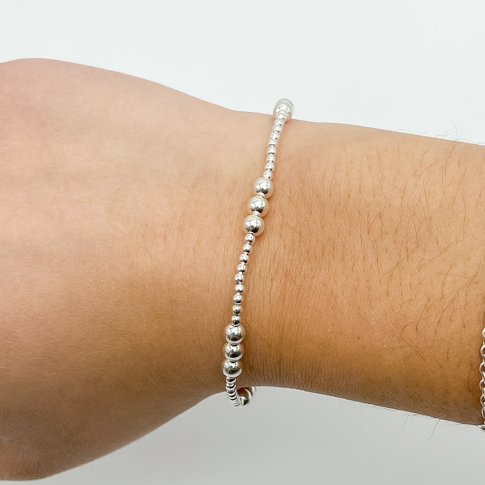 josie beaded bracelet, sterling silver bracelet, beaded bracelet, elastic bracelet, handmade bracelet, small business, gold filled bracelet, everyday jewelry, trendy jewelry, bracelet inspiration