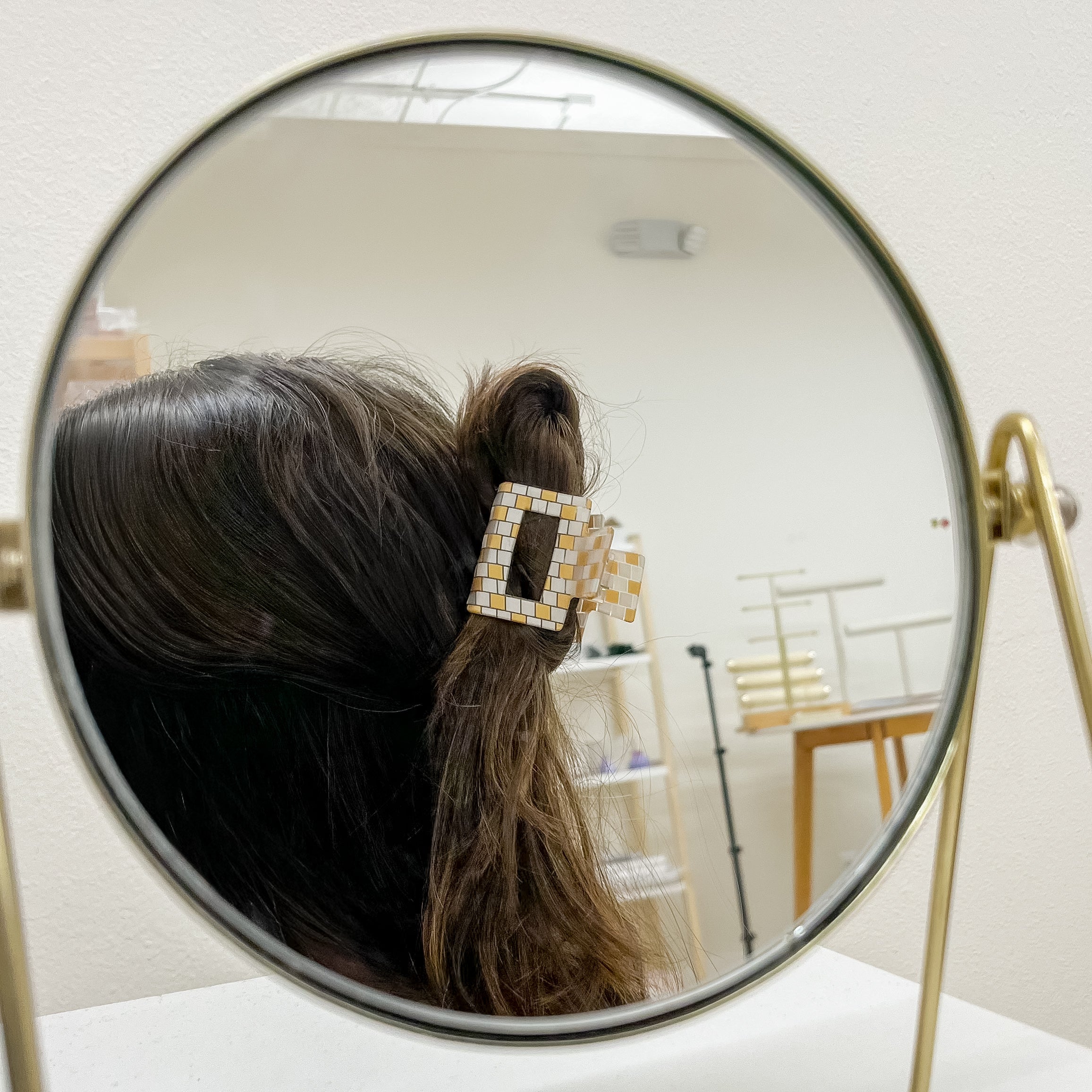 mini hair clip, checkered hair clip, hair accessories, small business, hair clip, orange hair clip, multi-color hair clip. white hair clip, small hair clip