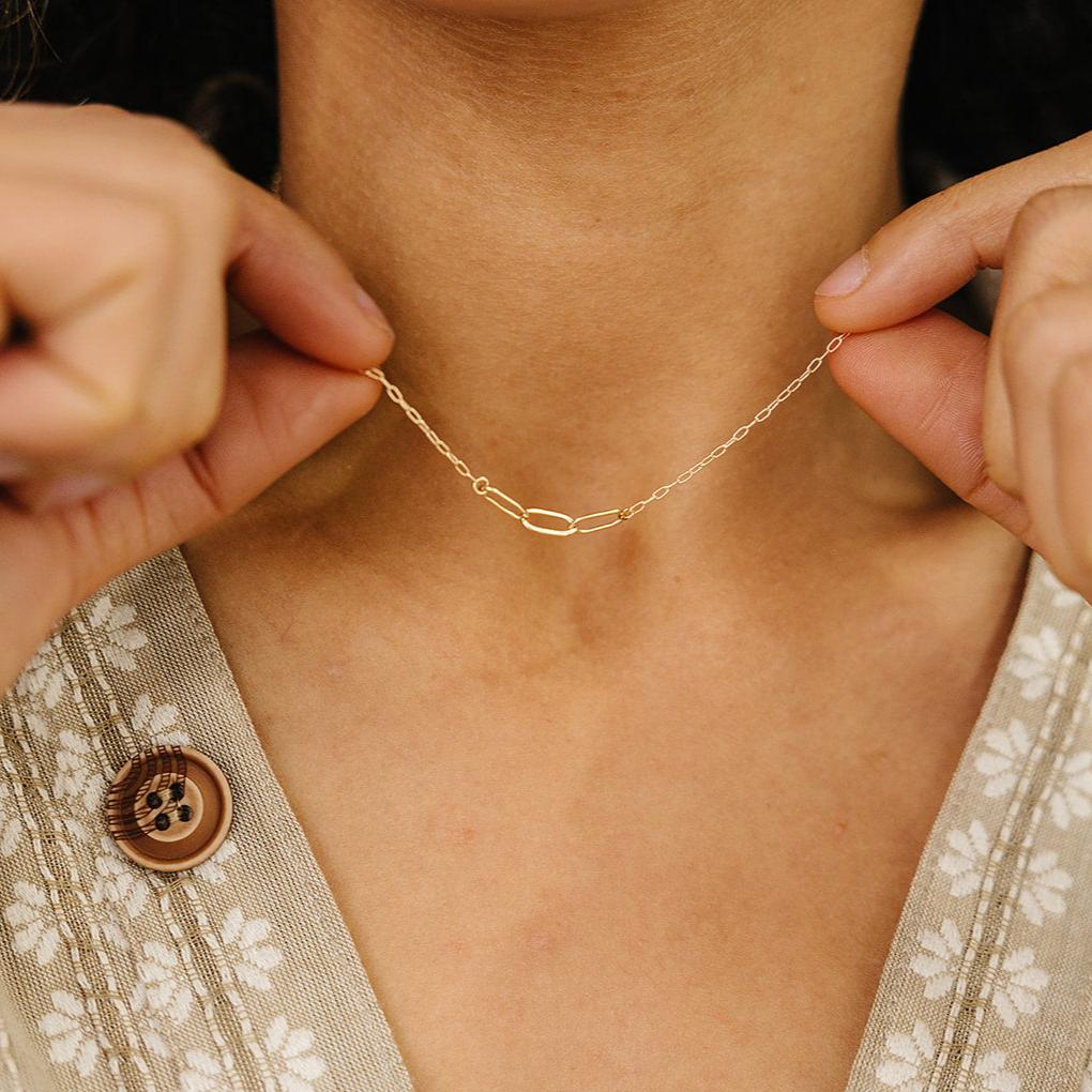 14k gold-filled necklace, paperclip chain, essbe, made in michigan, small business jewelry, jewelry necklace