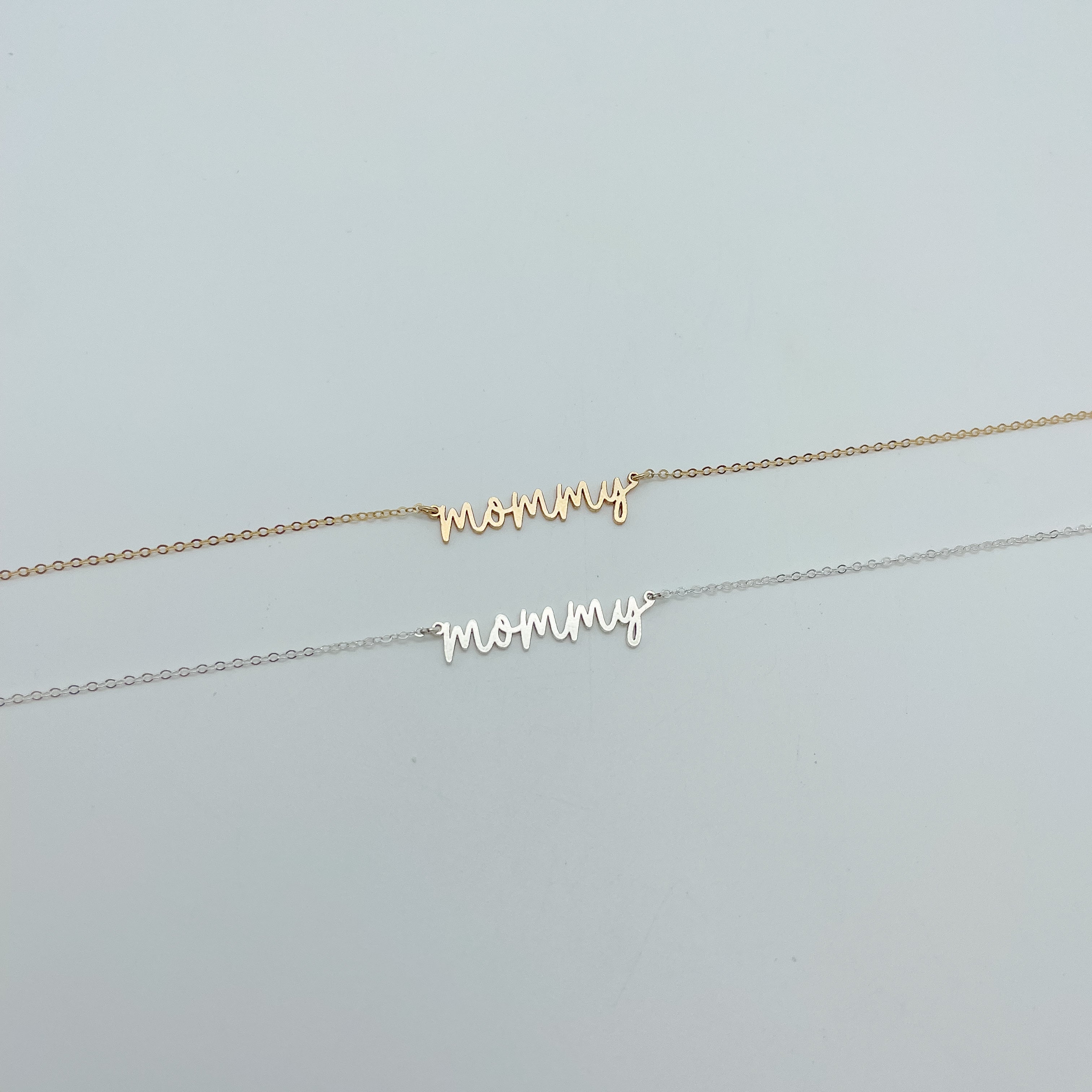 mommy necklace, gifts for mom, simple necklace, dainty necklace, waterproof necklace, gold-filled necklace, small business, essbe, michigan made, stackable necklace, sterling silver necklace