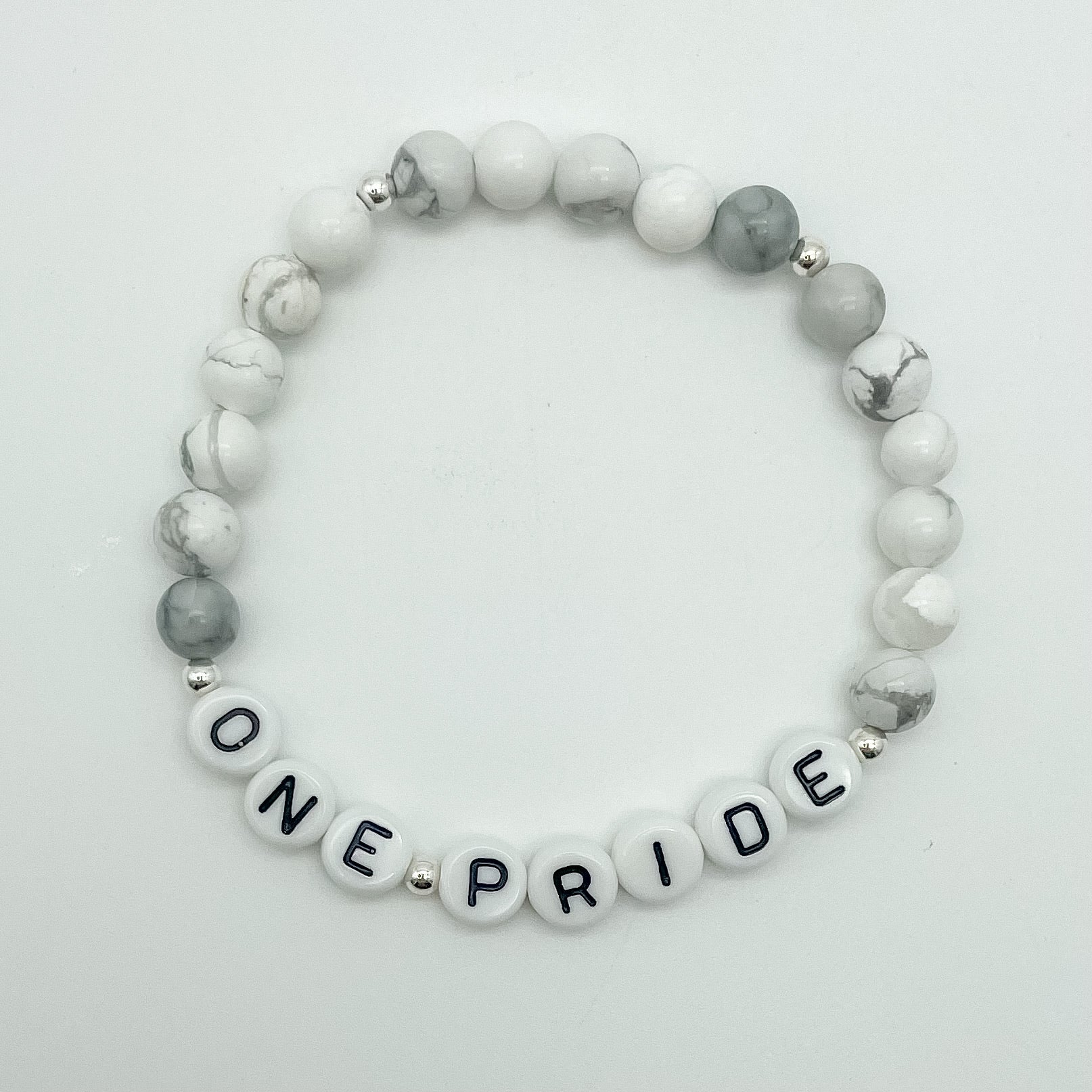 Lions bracelet, Detroit Lions accessory, small business, handmade, Michigan made, Essbe, Detroit beaded bracelet, Detroit bracelet, beaded bracelet, elastic bracelet, Howlite beads, letter bracelet, One pride bracelet, one pride beaded bracelet, bracelet stack inspo