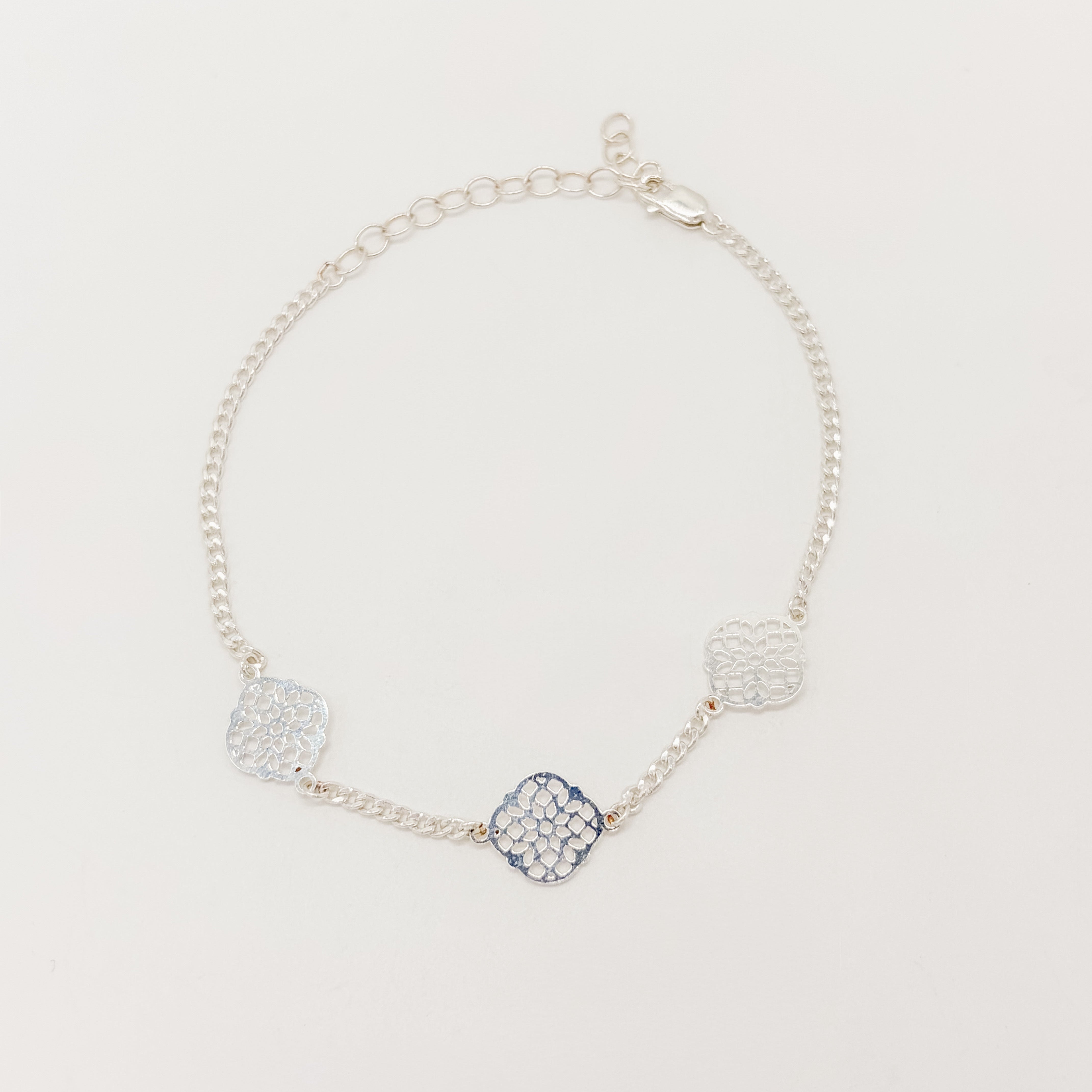 Small business, handmade, sterling silver bracelet, chain bracelet, sterling silver, sterling silver bracelet, flower charm, unique bracelet, trendy bracelet, silver jewelry