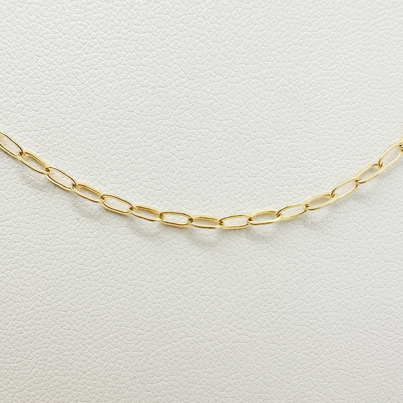 14k gold-filled necklace, gold-filled paperclip chain necklace, paperclip necklace, simple necklace, stackable necklace, dainty necklace, timeless necklace, handmade, essbe, small business, waterproof necklace, michigan