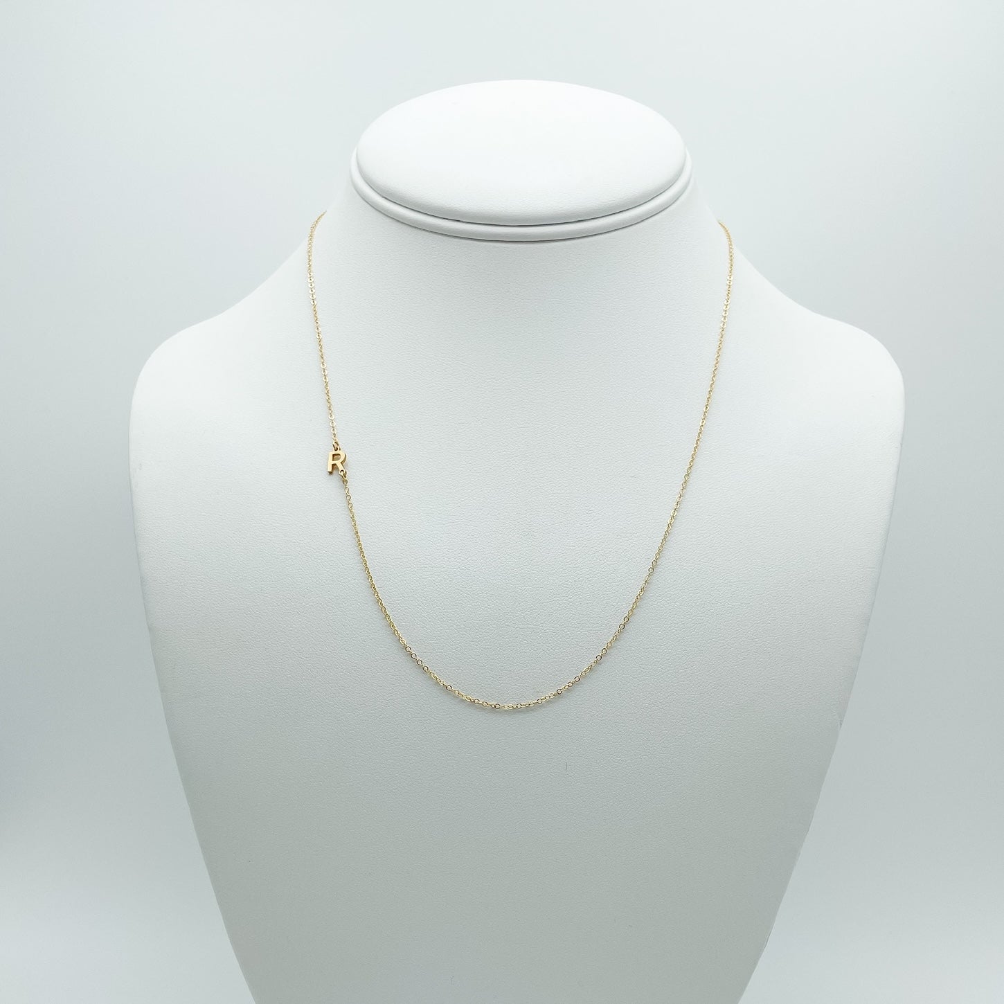 letter R necklace, vertical charm, gold-filled, 14k