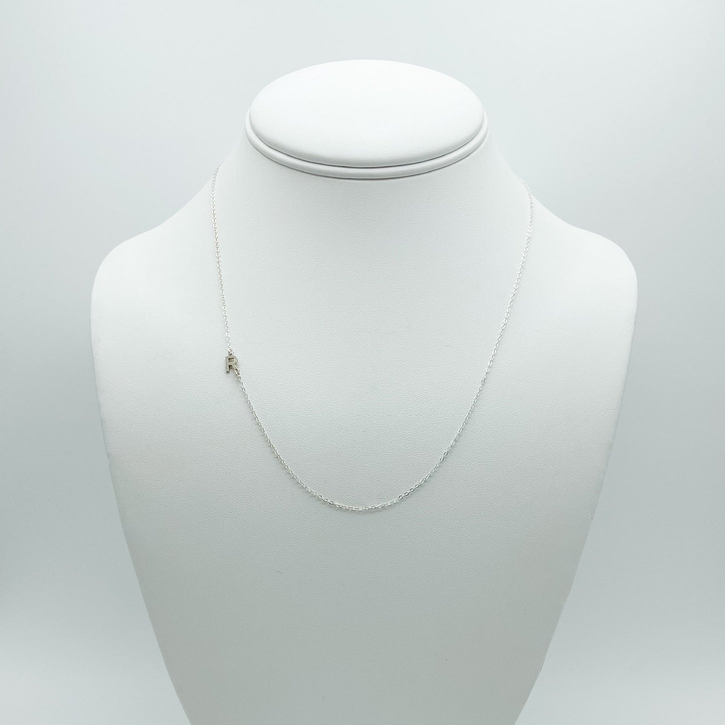 letter R necklace, sterling silver, cable chain necklace,