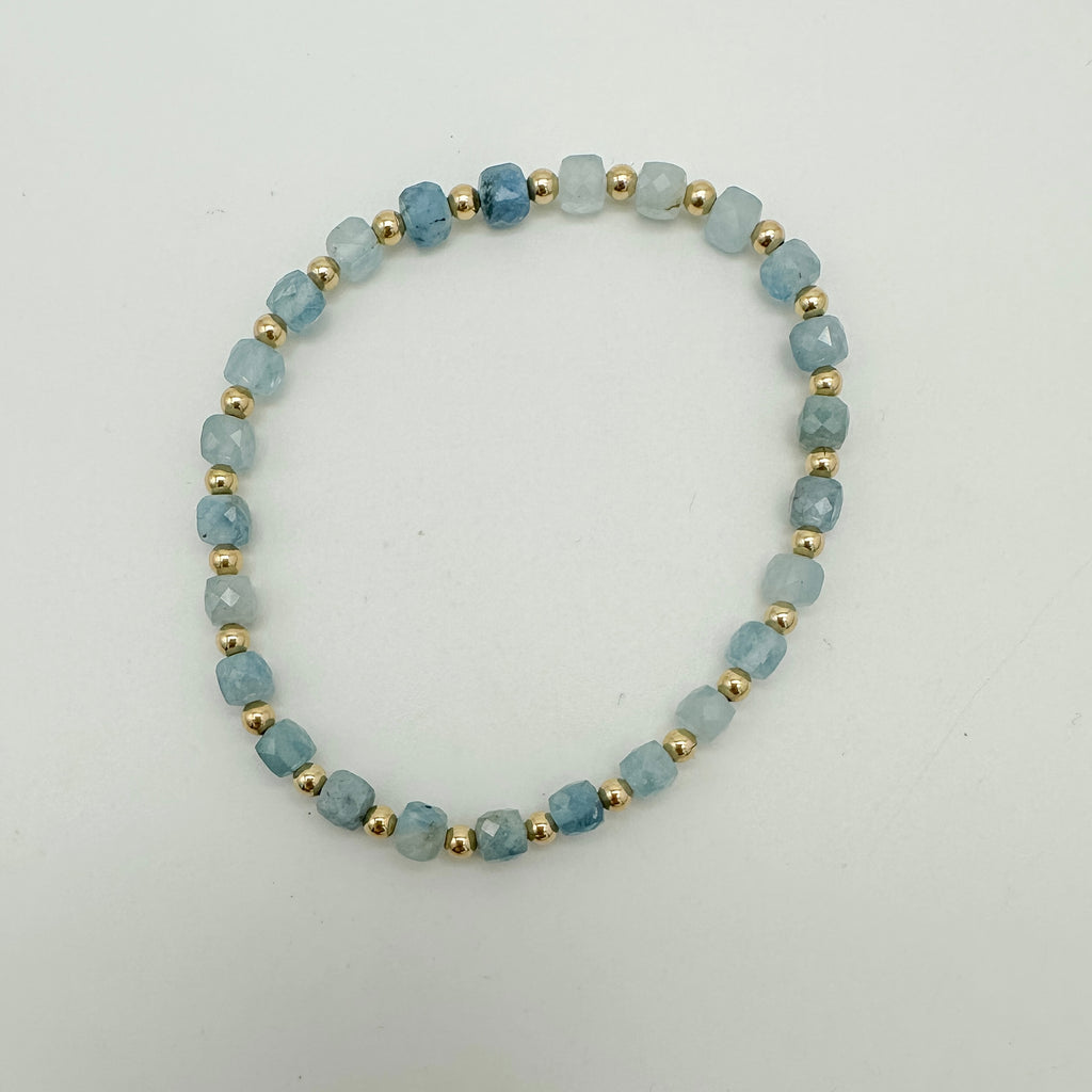 allie aquarmarine beaded bracelet, aquamarine, aquamarine beaded bracelet, gold filled beaded bracelet, beaded bracelet, handmade, michigan made
