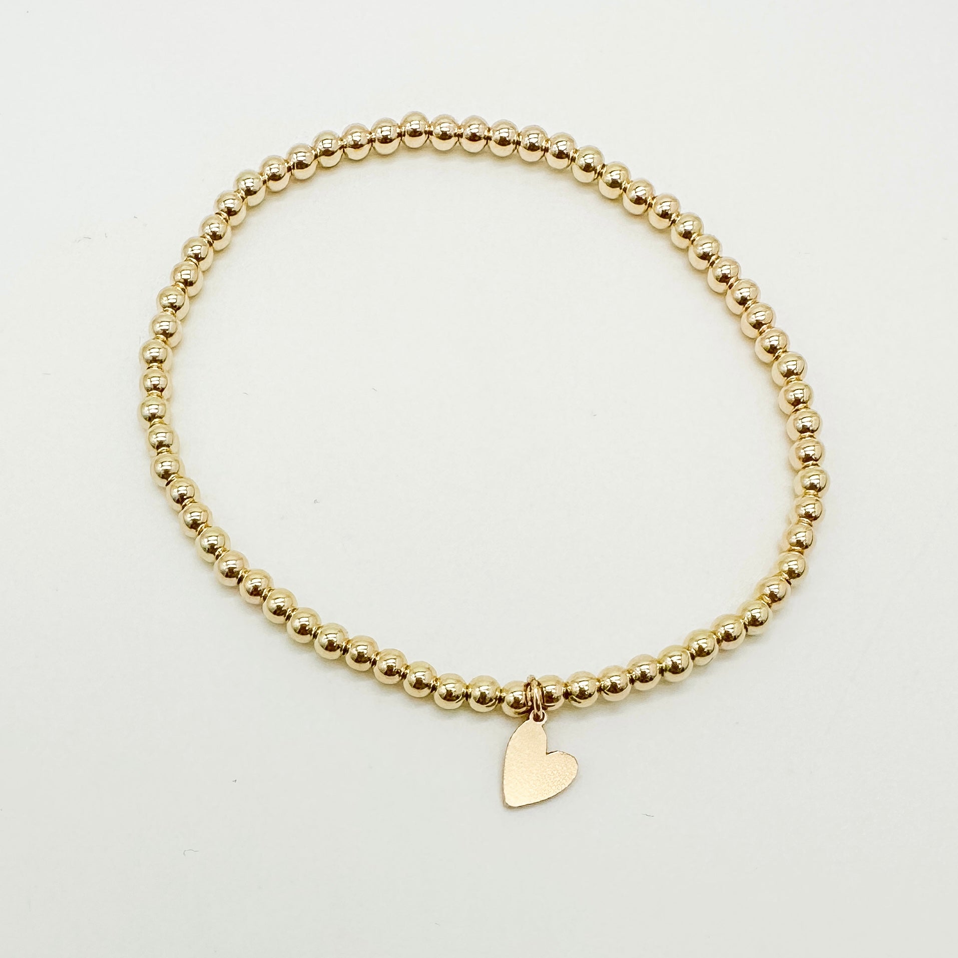 gold filled beaded bracelet, beaded bracelet, gold filled bracelet, waterproof bracelet, heart charm, heart bracelet, heart charm bracelet