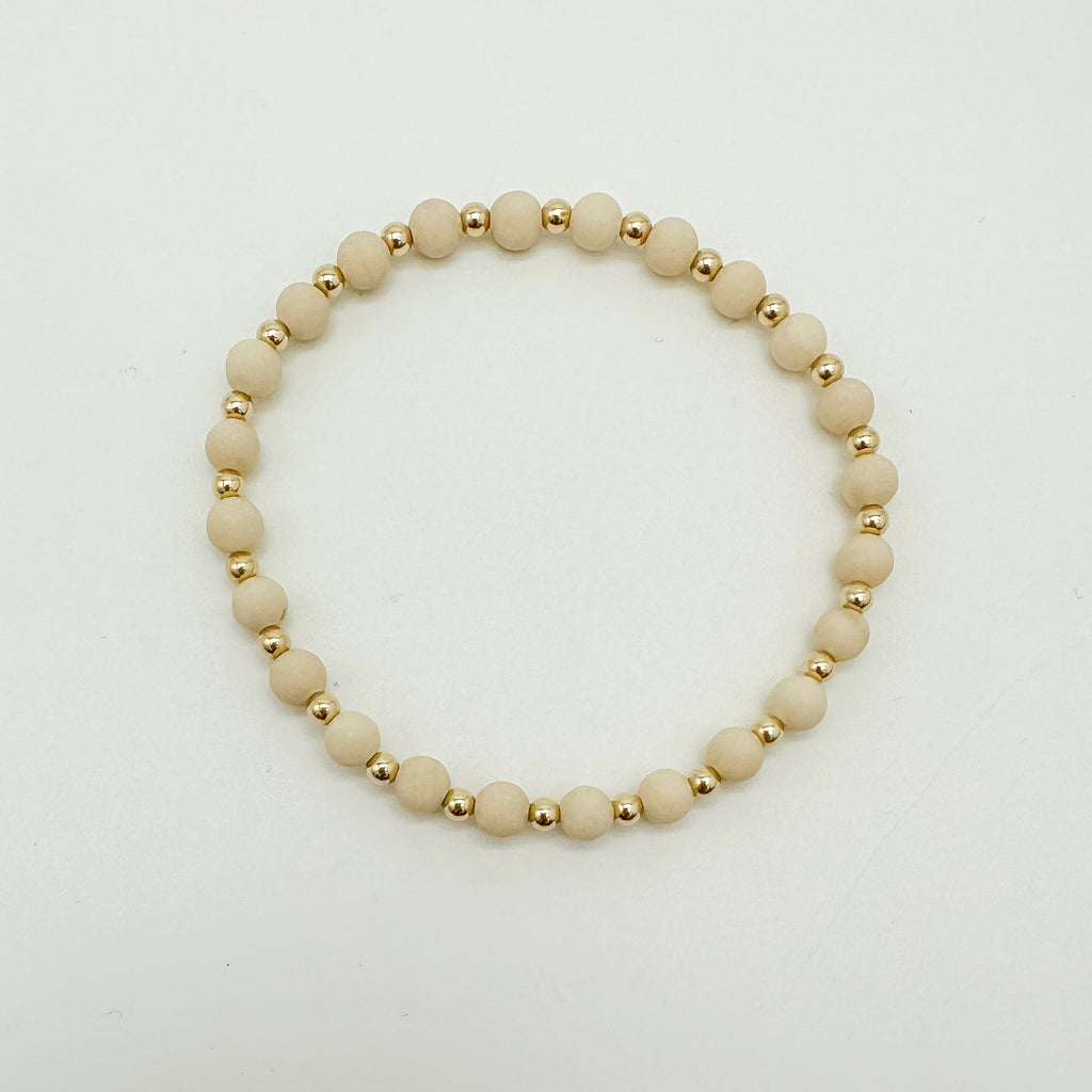 leah bracelet, fossil beaded bracelet, gold filled beaded bracelet, handmade bracelet, michigan made, fossil beaded bracelet, waterproof bracelet, neutral beaded bracelet