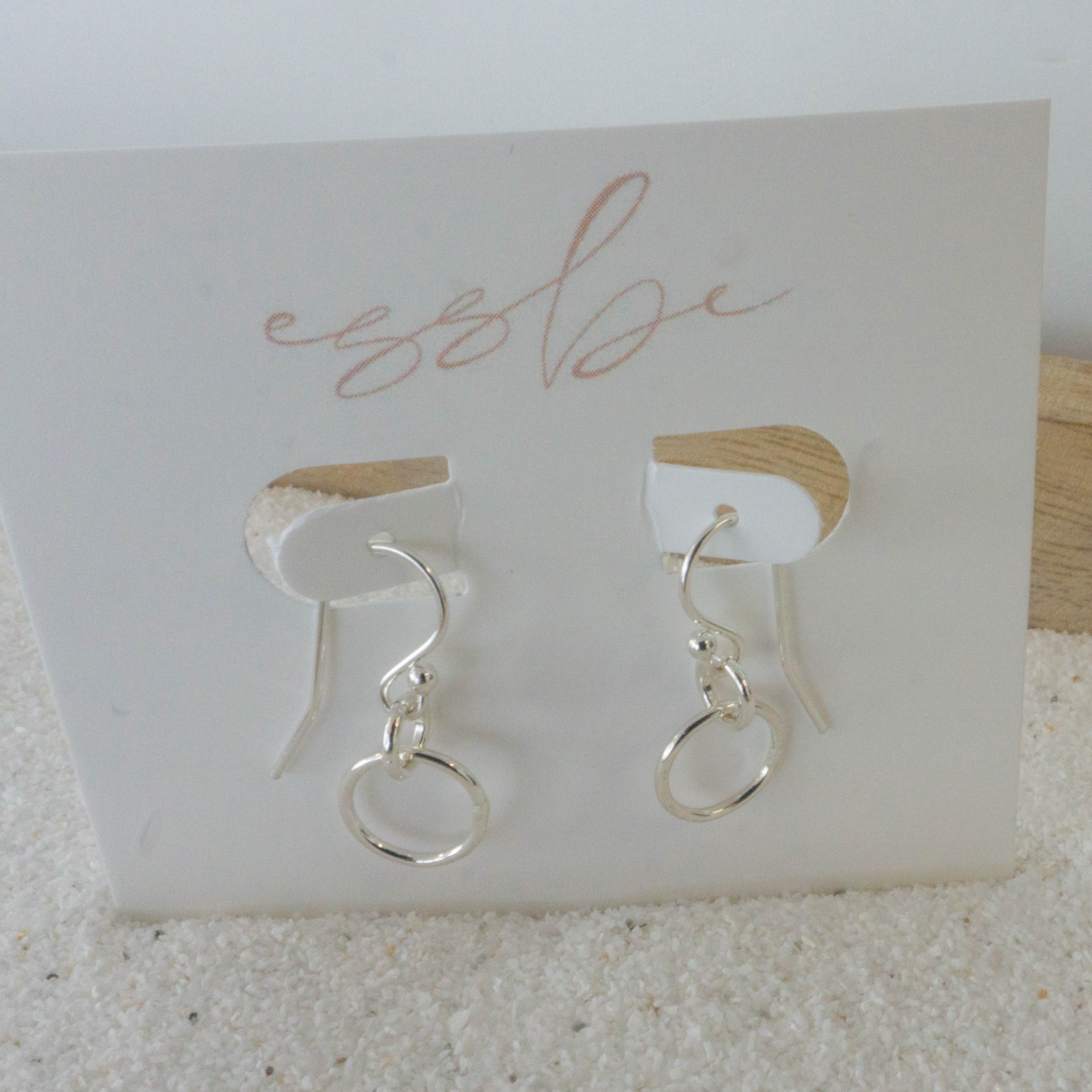 dangle sterling silver earrings with intertwining circles, hoops, sterling silver hoops, small business, essbe, gold filled earrings, waterproof earrings