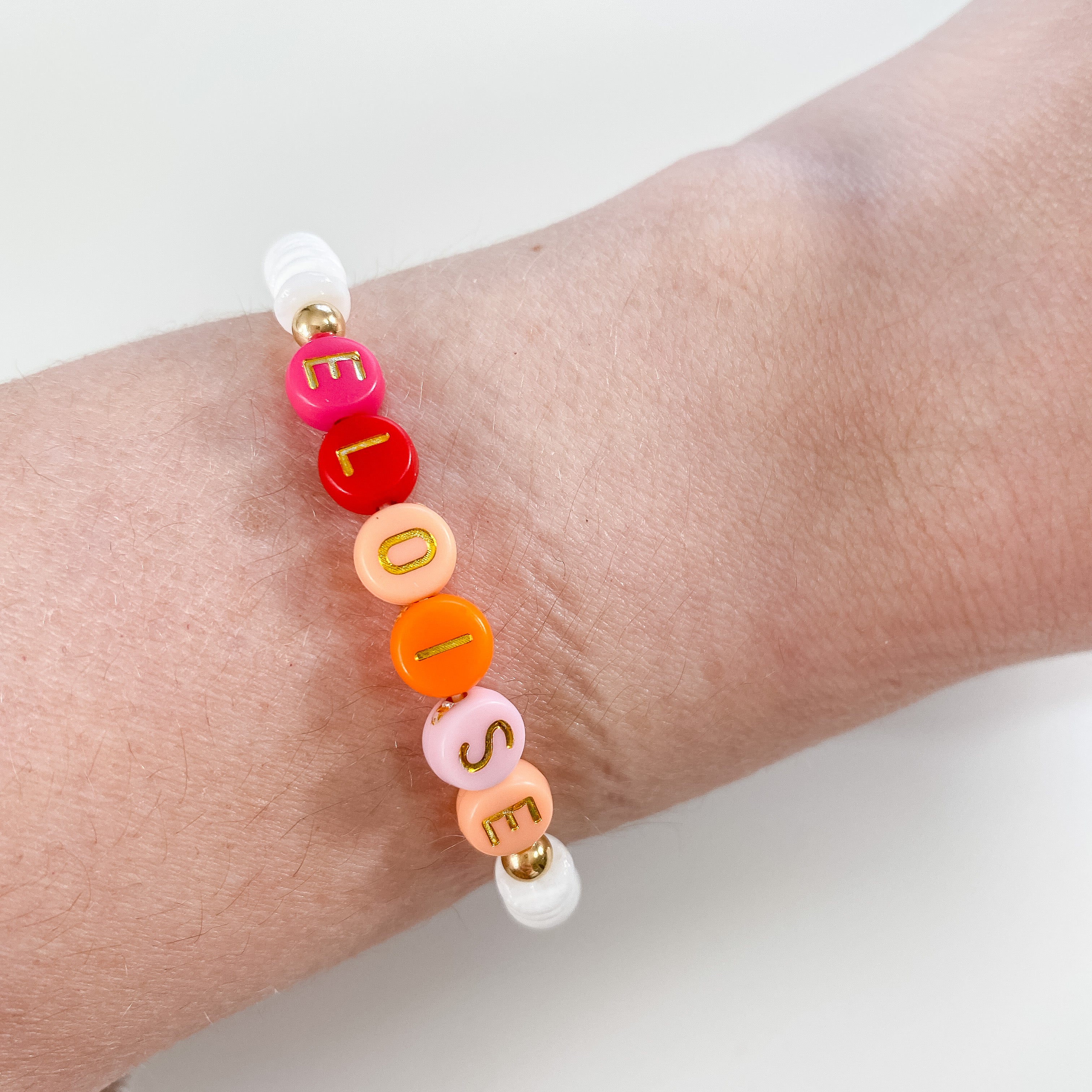 Personalized bracelets, elastic bracelets, beaded bracelet, gold-filled bracelet, dainty bracelet, handmade, essbe, small business, name bracelet, letter bead bracelets