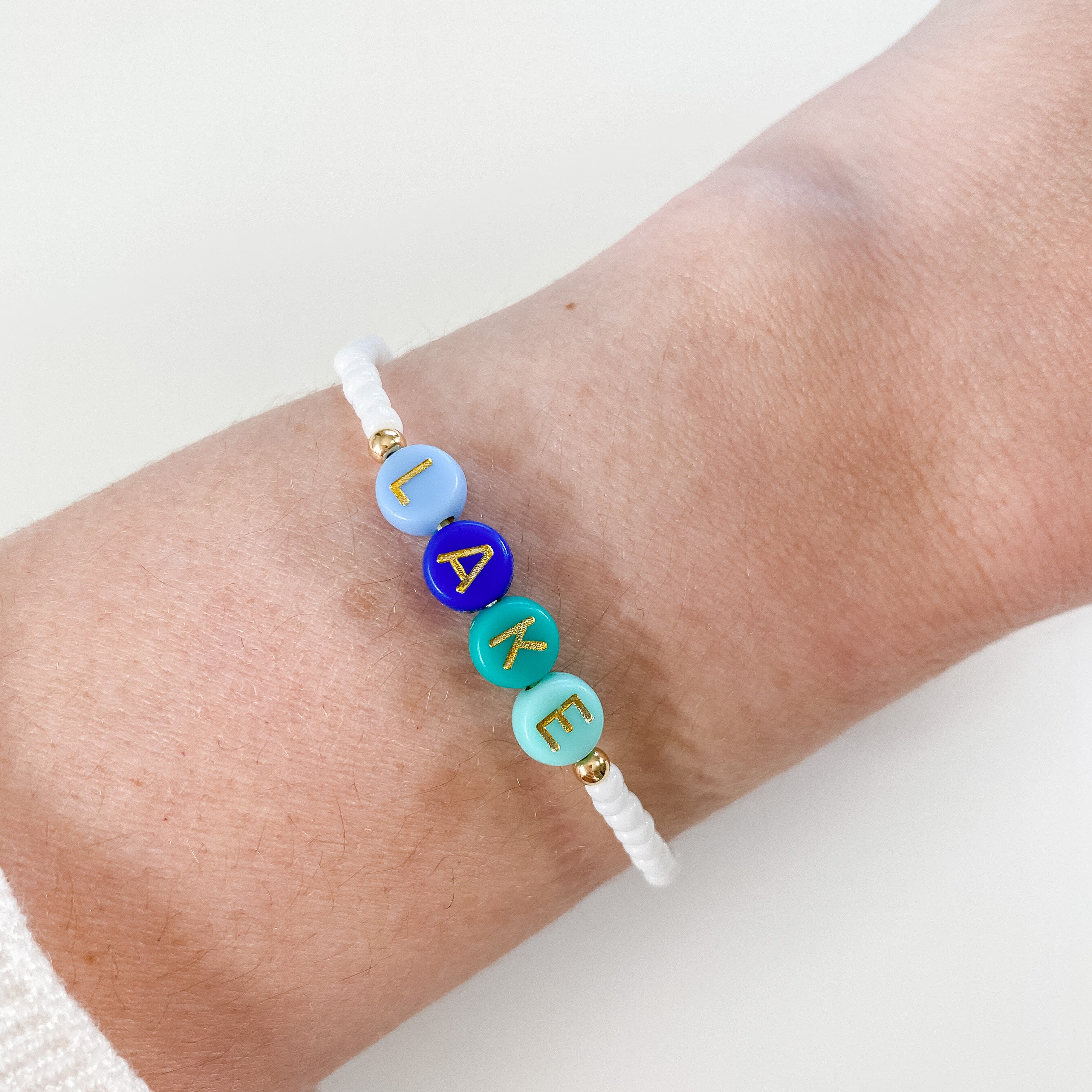 Personalized bracelets, elastic bracelets, beaded bracelet, gold-filled bracelet, dainty bracelet, handmade, essbe, small business, name bracelet, letter bead bracelets