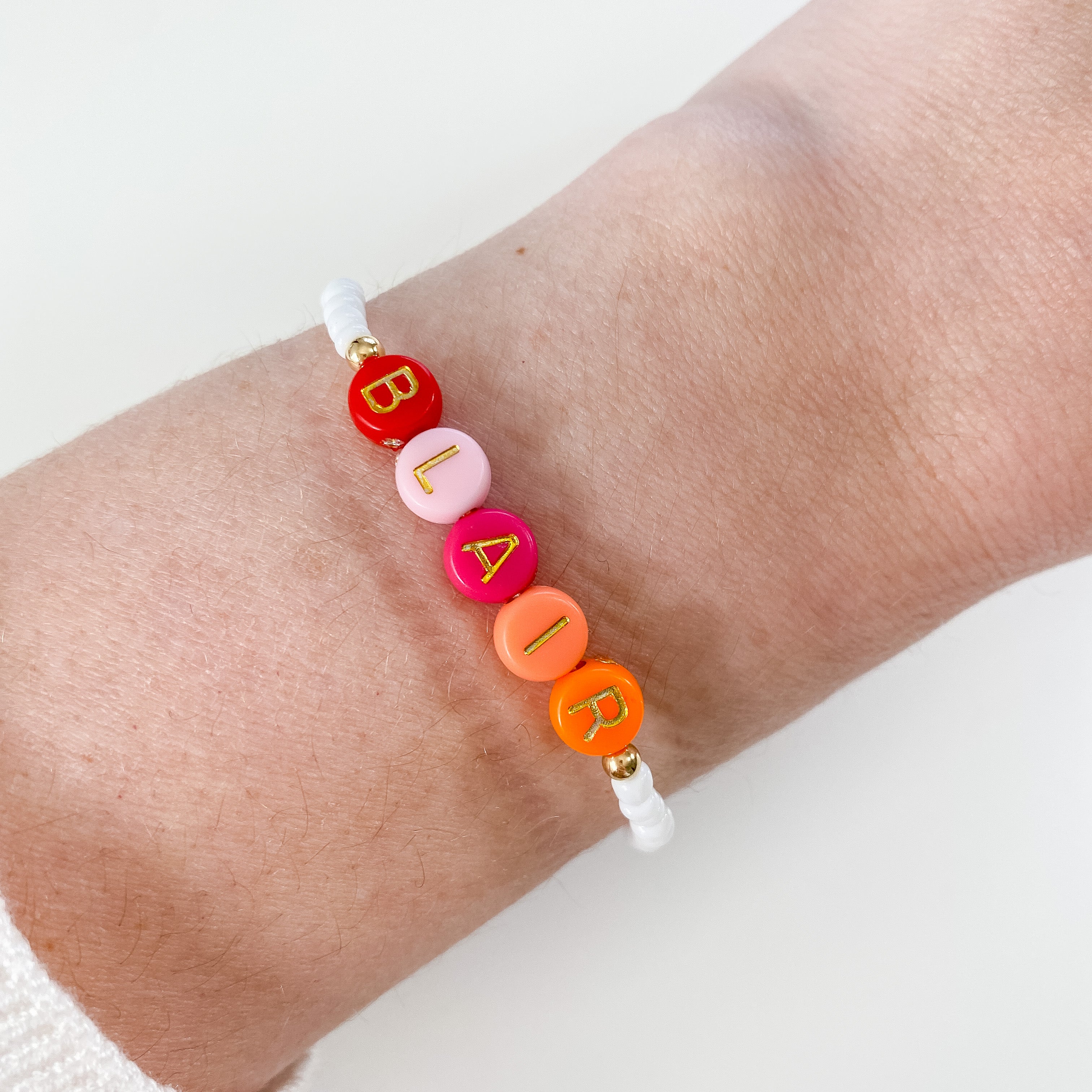 Personalized bracelets, elastic bracelets, beaded bracelet, gold-filled bracelet, dainty bracelet, handmade, essbe, small business, name bracelet, letter bead bracelets