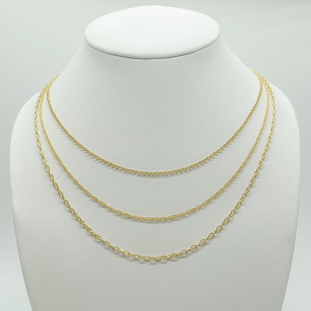 layered necklace, 3-in-1 necklace, gold filled, sterlng silver, paperclip chain, rope chain, rolo chain, essbe, michigan made, small business, gift idea for her