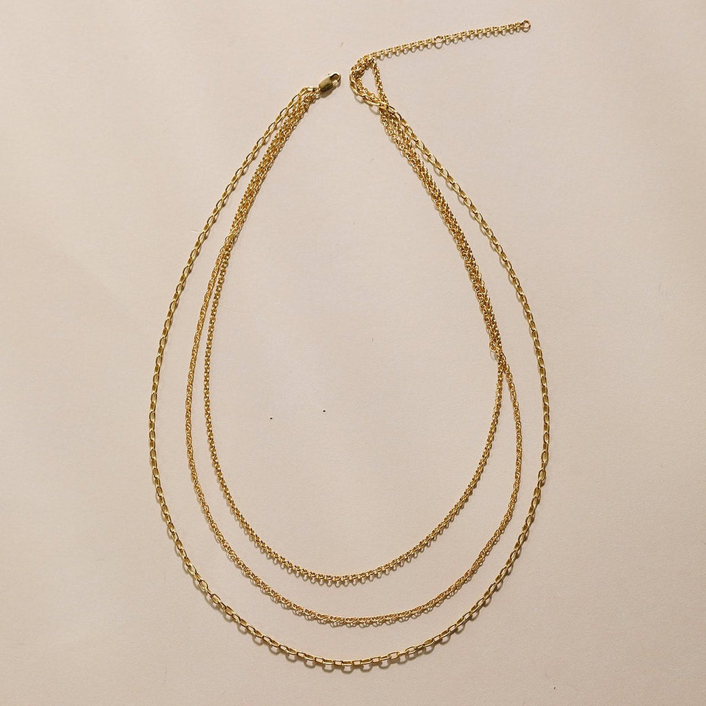 layered necklace, 3-in-1 necklace, 14k gold filled, sterlng silver, paperclip chain, rope chain, rolo chain, essbe, michigan made, small business, gift idea for her