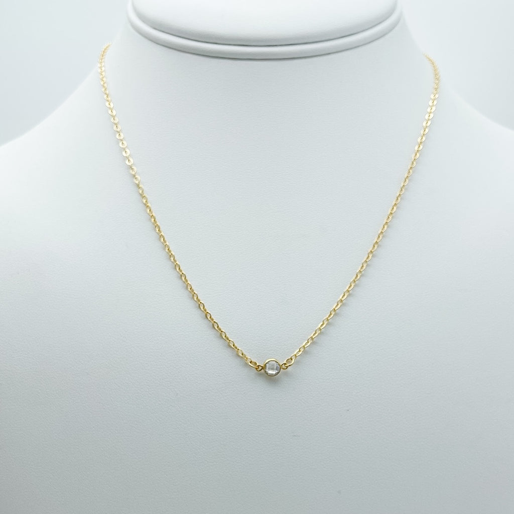 diamond birthstone necklace, April birthstone, necklace, cable chain necklace, 14k gold-filled, essbe, michigan made, 