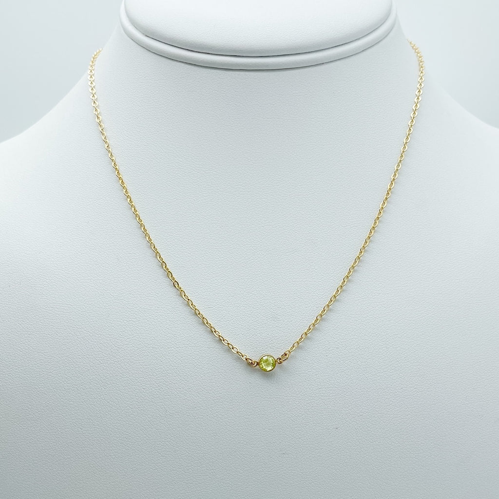 peridot birthstone necklace, birthstone, necklace, cable chain necklace, 14k gold-filled, essbe, michigan made