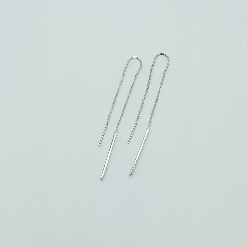 bar ear threader, sterling silver earrings, fancy earrings, waterproof earrings, shiny earrings, small business, essbe