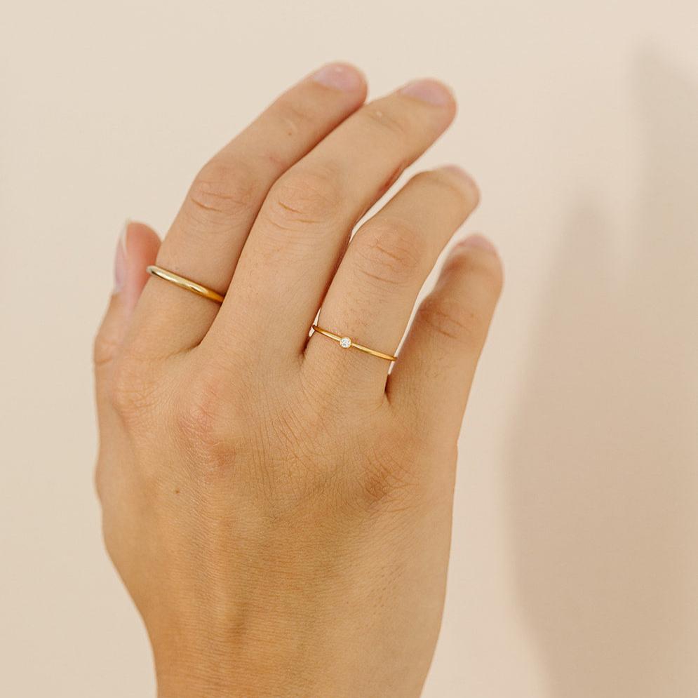 bezel stacking ring, gold-filled ring, sterling silver ring, dainty ring, simple. ring stack, water proof rings, small business, essbe, jewelry