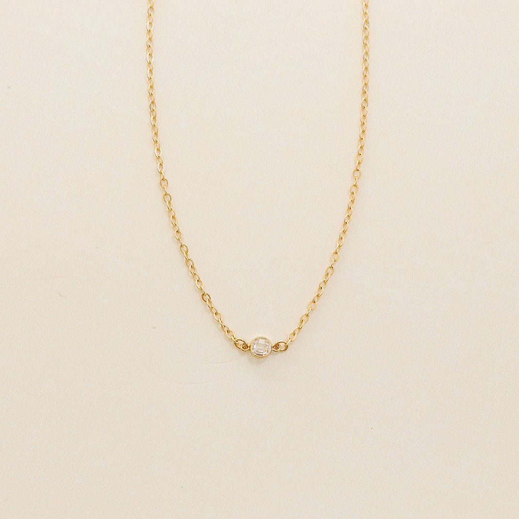 diamond birthstone necklace, April birthstone, necklace, cable chain necklace, 14k gold-filled, essbe, michigan made, small business