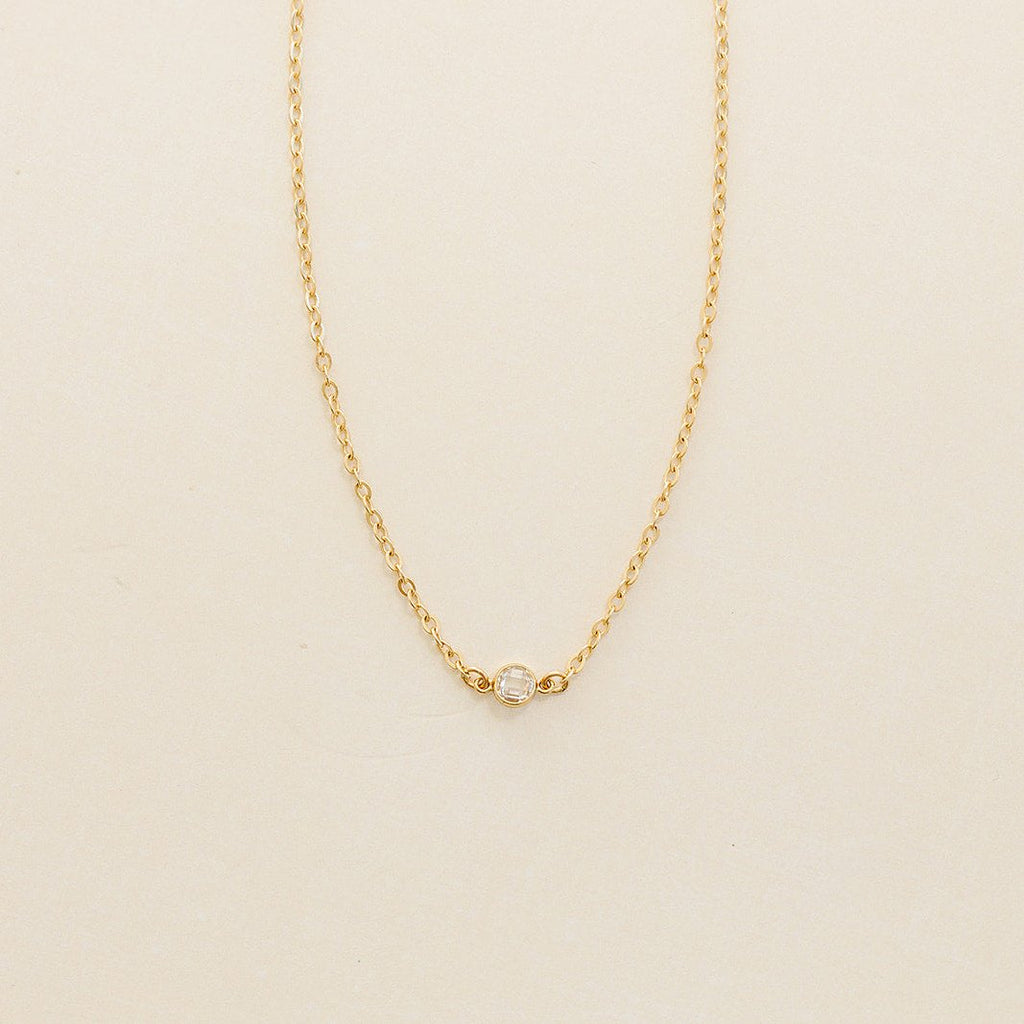 diamond birthstone necklace, April birthstone, necklace, cable chain necklace, 14k gold-filled, essbe, michigan made, small business