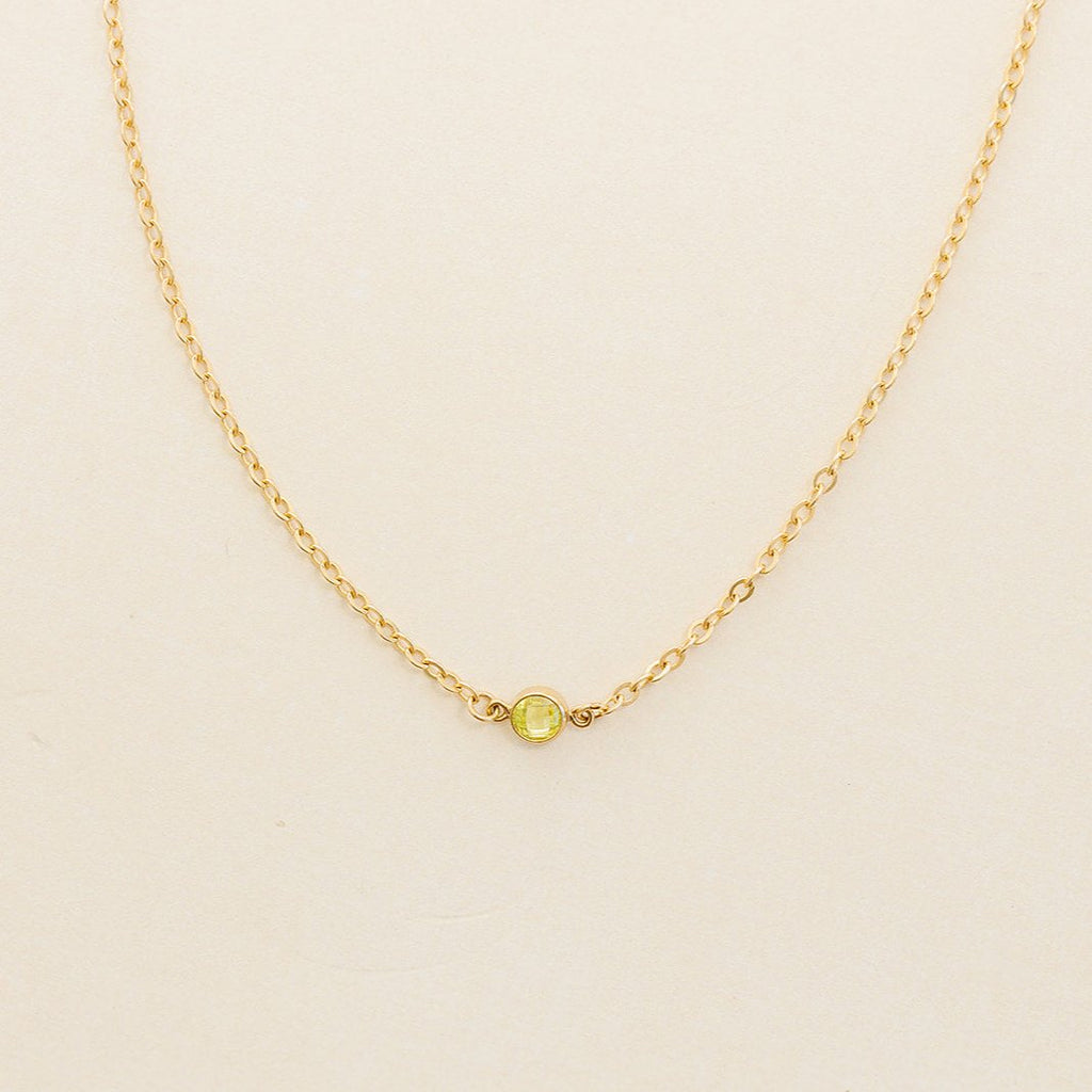 peridot birthstone necklace, birthstone, necklace, cable chain necklace, 14k gold-filled, essbe, michigan made