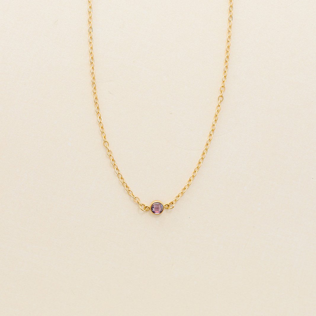 amethyst birthstone necklace, February birthstone, necklace, cable chain necklace, 14k gold-filled, essbe, michigan made, small business