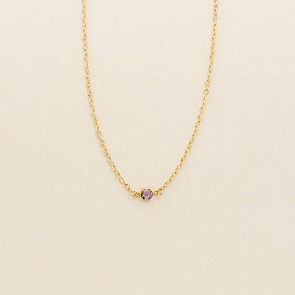 amethyst birthstone necklace, February birthstone, necklace, cable chain necklace, 14k gold-filled, essbe, michigan made, small business