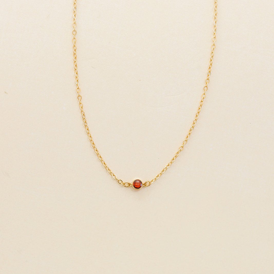 ruby birthstone necklace, birthstone, necklace, cable chain necklace, 14k gold-filled, essbe, michigan made