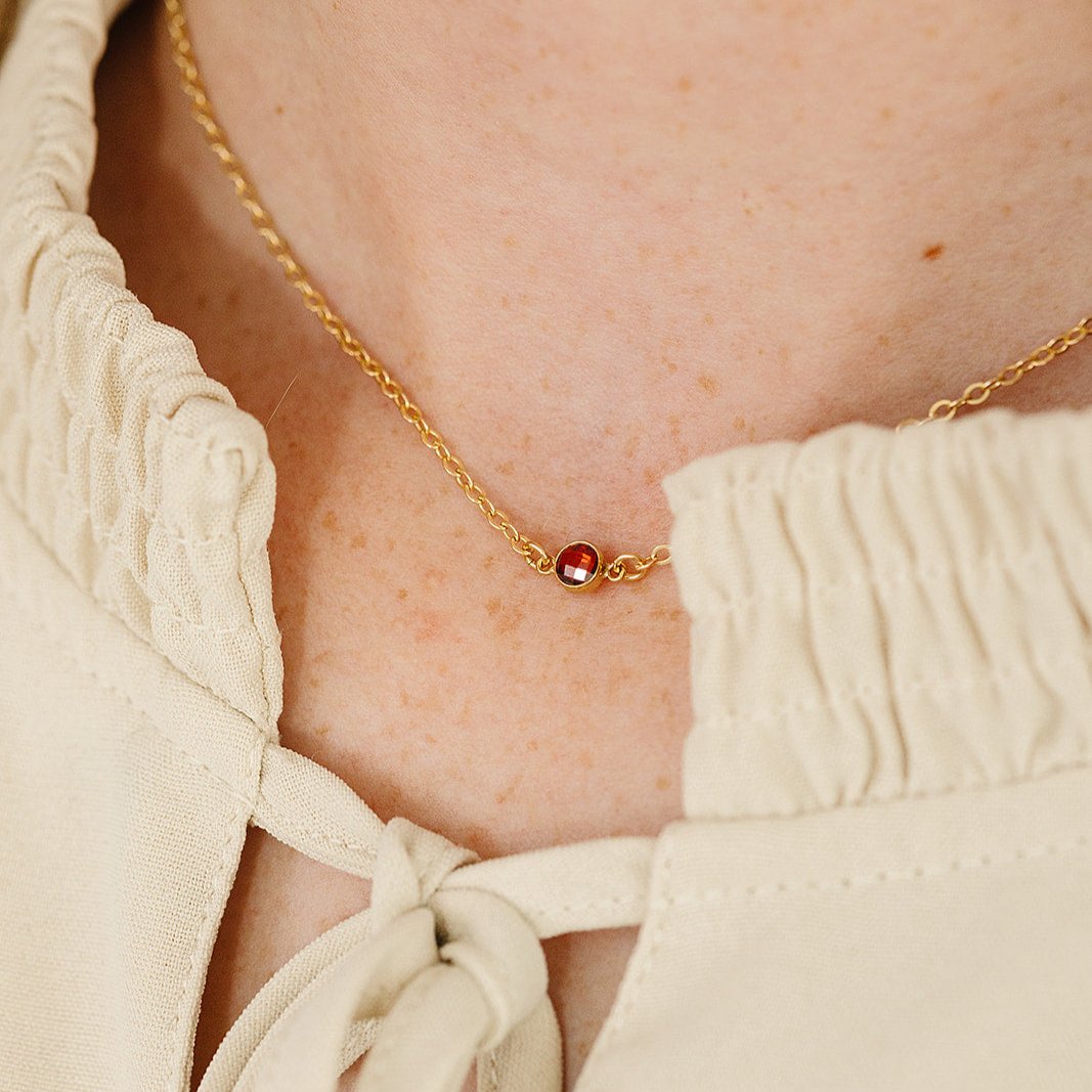 ruby birthstone necklace, birthstone, necklace, cable chain necklace, 14k gold-filled, essbe, michigan made