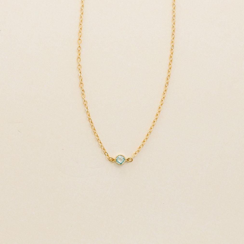 aquamarine birthstone necklace, March birthstone, necklace, cable chain necklace, 14k gold-filled, essbe, michigan made, small business