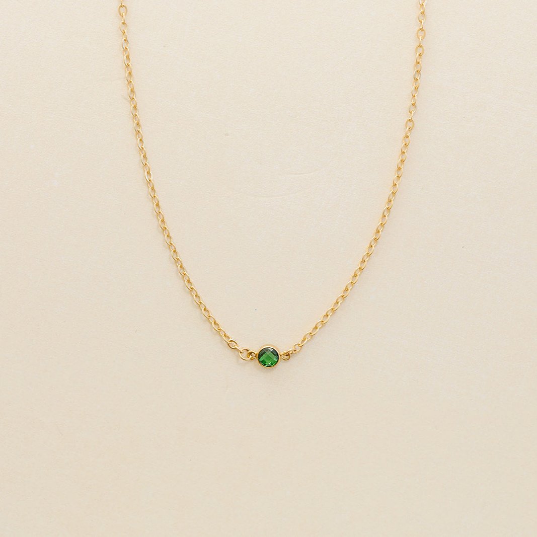 emerald birthstone necklace, may birthstone, necklace, cable chain necklace, 14k gold-filled, essbe, michigan made