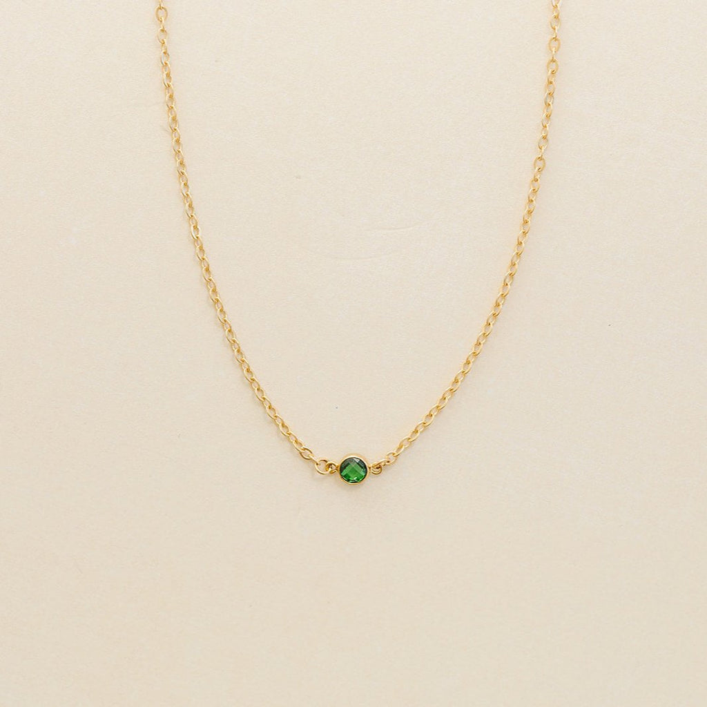 emerald birthstone necklace, may birthstone, necklace, cable chain necklace, 14k gold-filled, essbe, michigan made