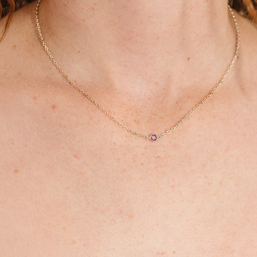 amethyst birthstone necklace, February birthstone, necklace, cable chain necklace, Sterling silver, essbe, michigan made, small business