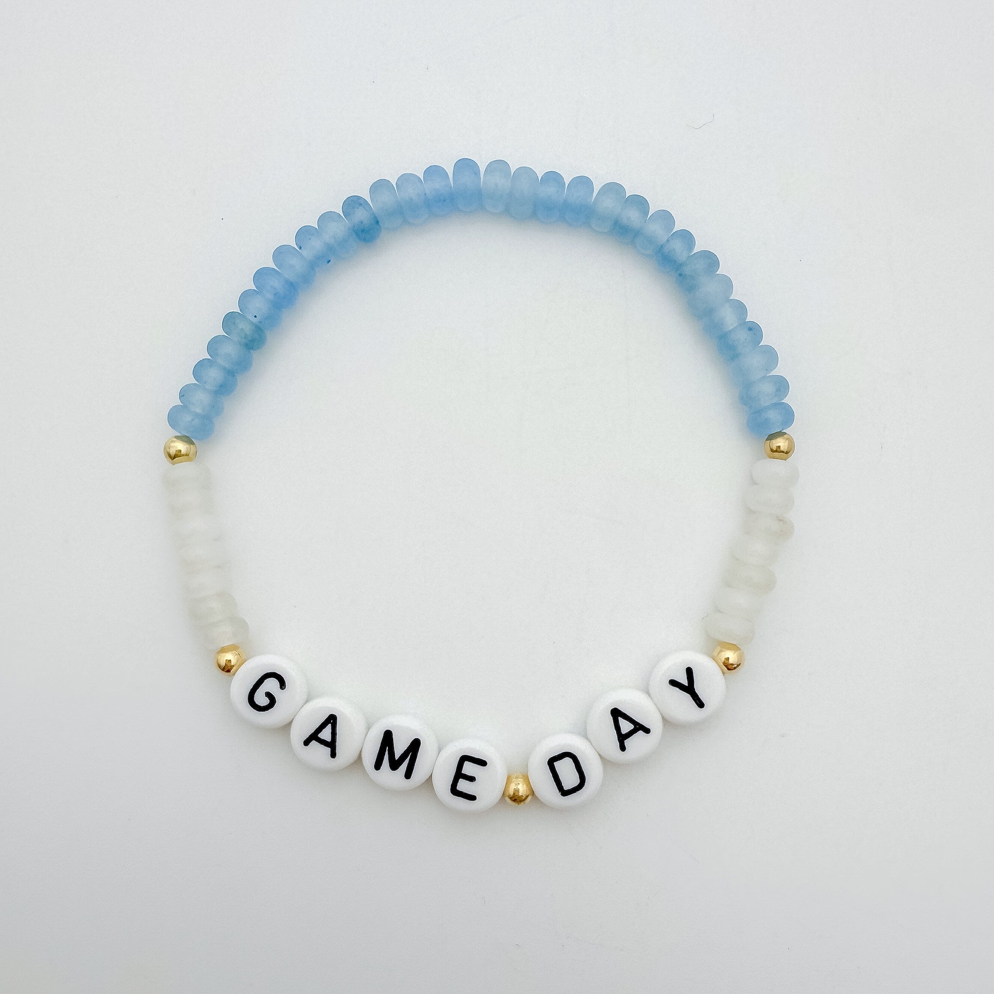 Lions bracelet, small business, handmade, Michigan made, blue and white jewelry, 14k gold filled jewelry, .925 sterling silver jewelry, game day bracelet, football accessories, Lions accessories, Lion pride, waterproof jewelry, game day collection