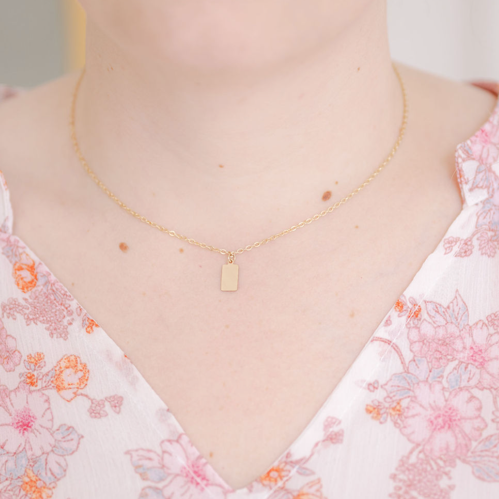 gold-filled necklace, gifts for mom, dainty jewelry, small business, handmade, simple necklace, tag necklace, gold-filled necklace, waterproof necklace