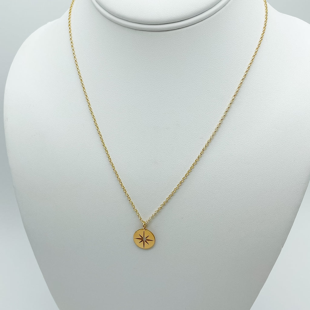 compass charm necklace, 14k gold-filled, classic cable chain, michigan made, small business, essbe