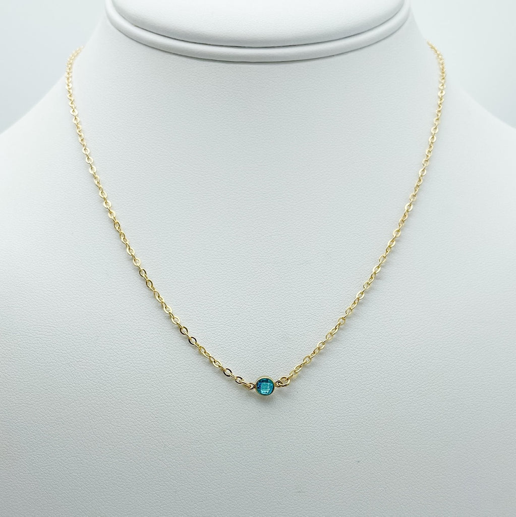 blue zirconia birthstone necklace, birthstone necklace, necklace, cable chain necklace, 14k gold-filled, essbe, michigan made