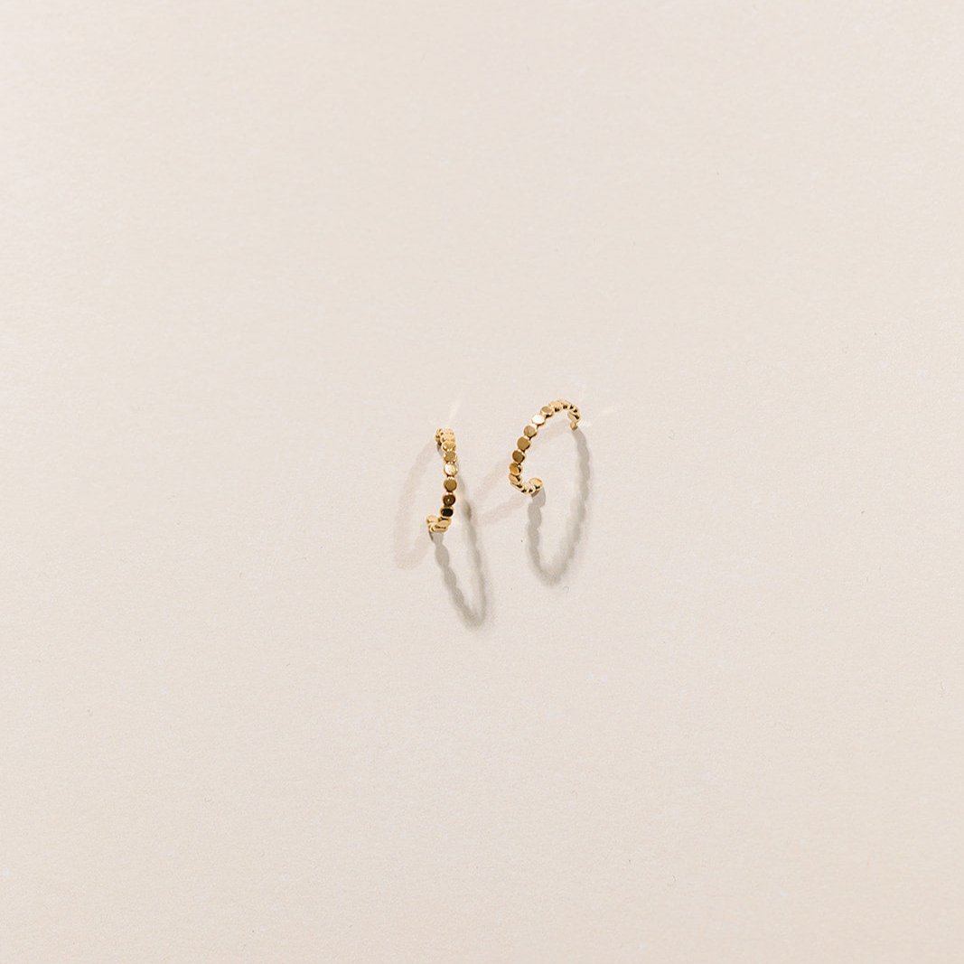 Dottie earrings, gold-filled earrings, hoop earrings, dainty earrings, dottie hoops, simple hoop earrings, small business, water proof earrings, essbe, michigan, sterling silver hoop earrings