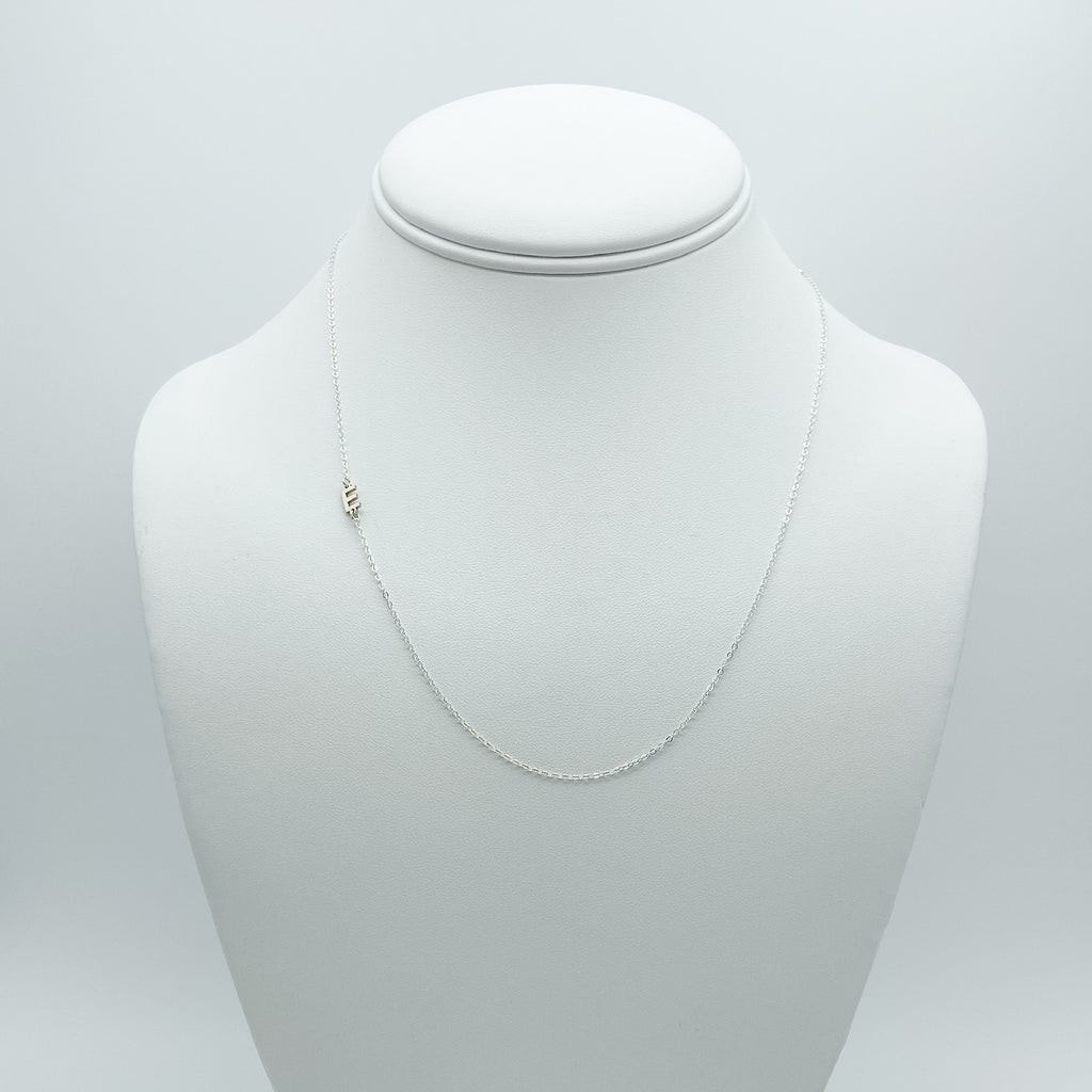 letter E necklace, sterling silver, 18 inch chain