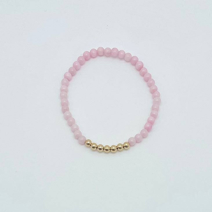 Ella beaded bracelet, light pink bracelet, handmade, small business, 14k gold-filled beads, sterling silver beads, gold filled bracelet, sterling silver bracelet, elastic bracelet, essbe, michigan made